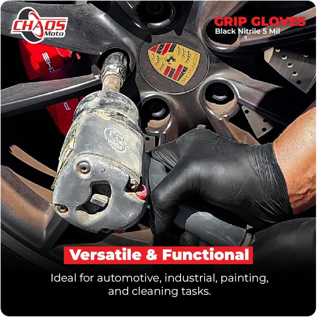 Grip Black Nitrile Gloves 5mil Latex-Free, Powder-Free, Micro-Textured for Repai