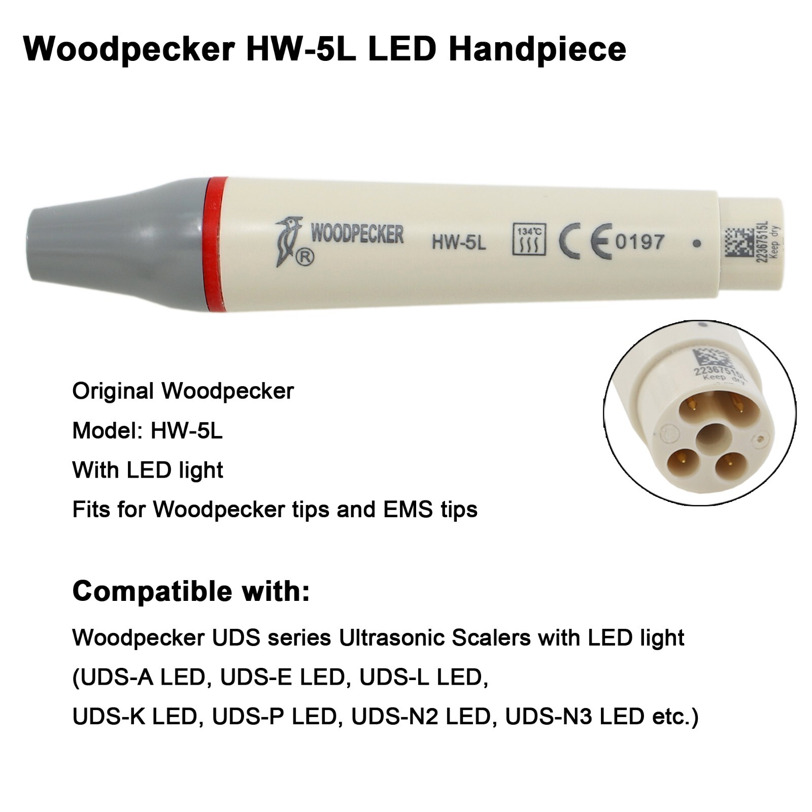 Woodpecker Dental Ultrasonic Piezo Scaler Tips HW-5L Handpiece UDS-N2 N3 LED G1