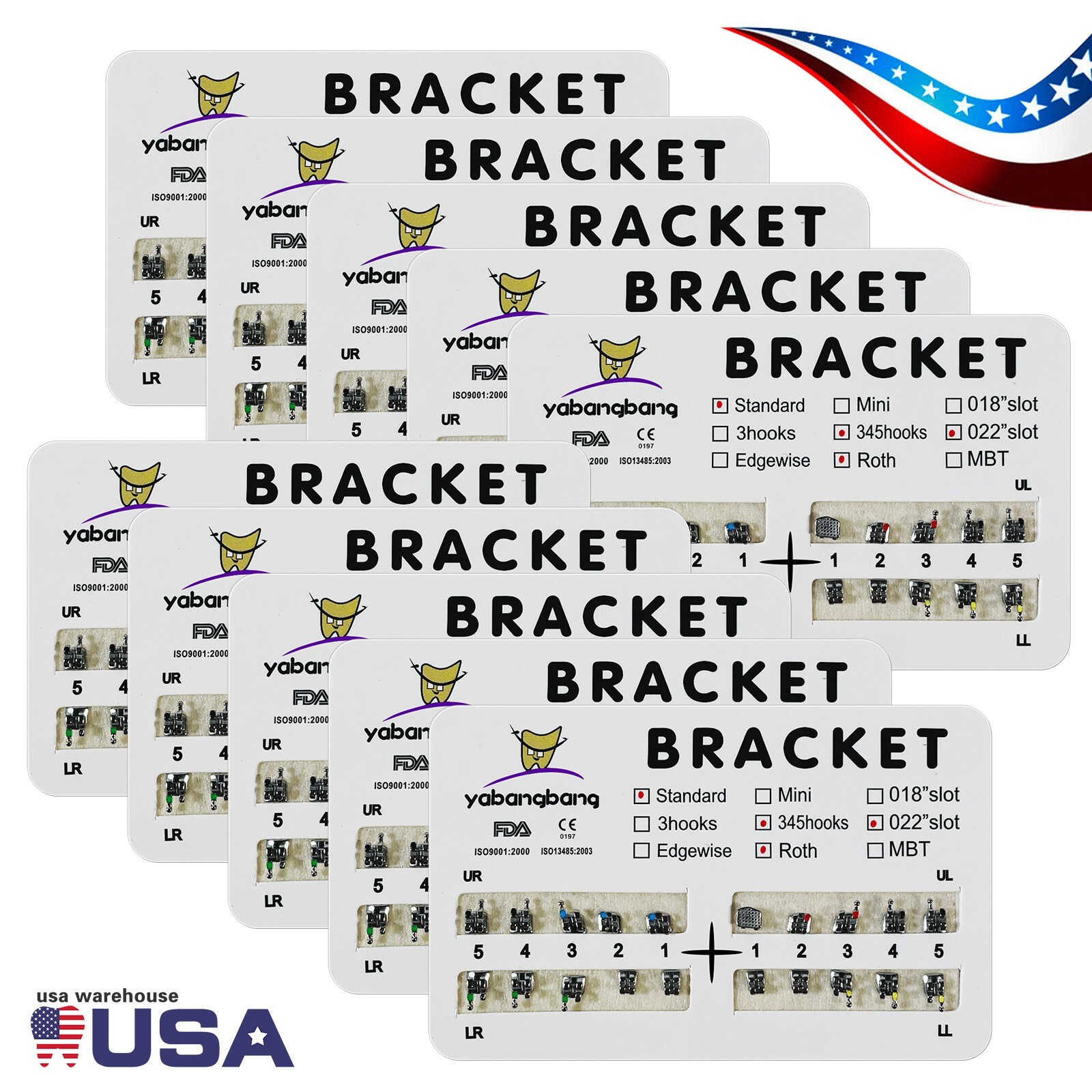 10 Packs/200 pcs Ortho Metal Standard ROTH 022 Slot 3 4 5 Hooks Brackets Braces