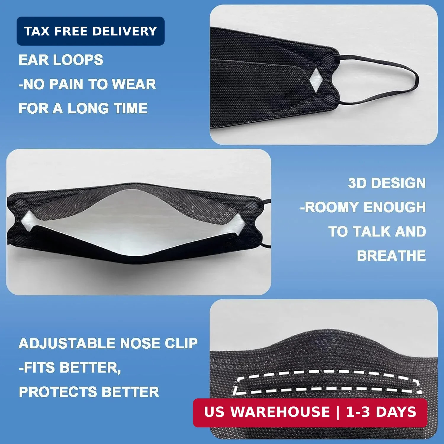 50 Pack KN95 Face Masks 5 Layer Disposable Adults Dust Smoke Hospital, Free Ship