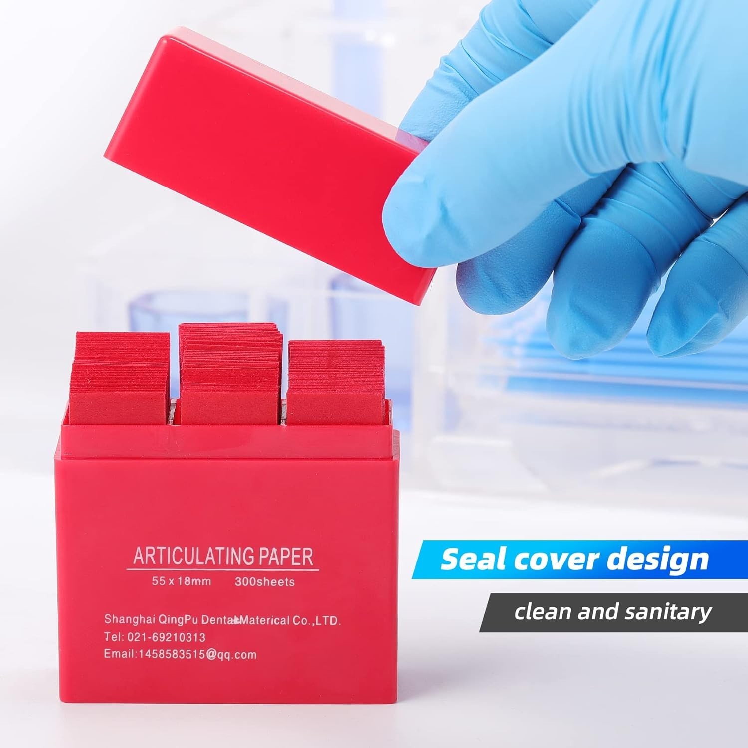 Dental Articulating Paper 300 PCS, Plastic Dispenser Blue 100 Micron Bite Art…