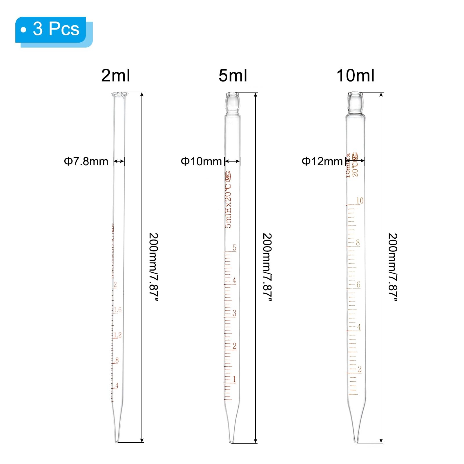 PATIKIL Graduated Dropper Pipettes Kit, 3 Pack 2ml 5ml 10ml Borosilicate…