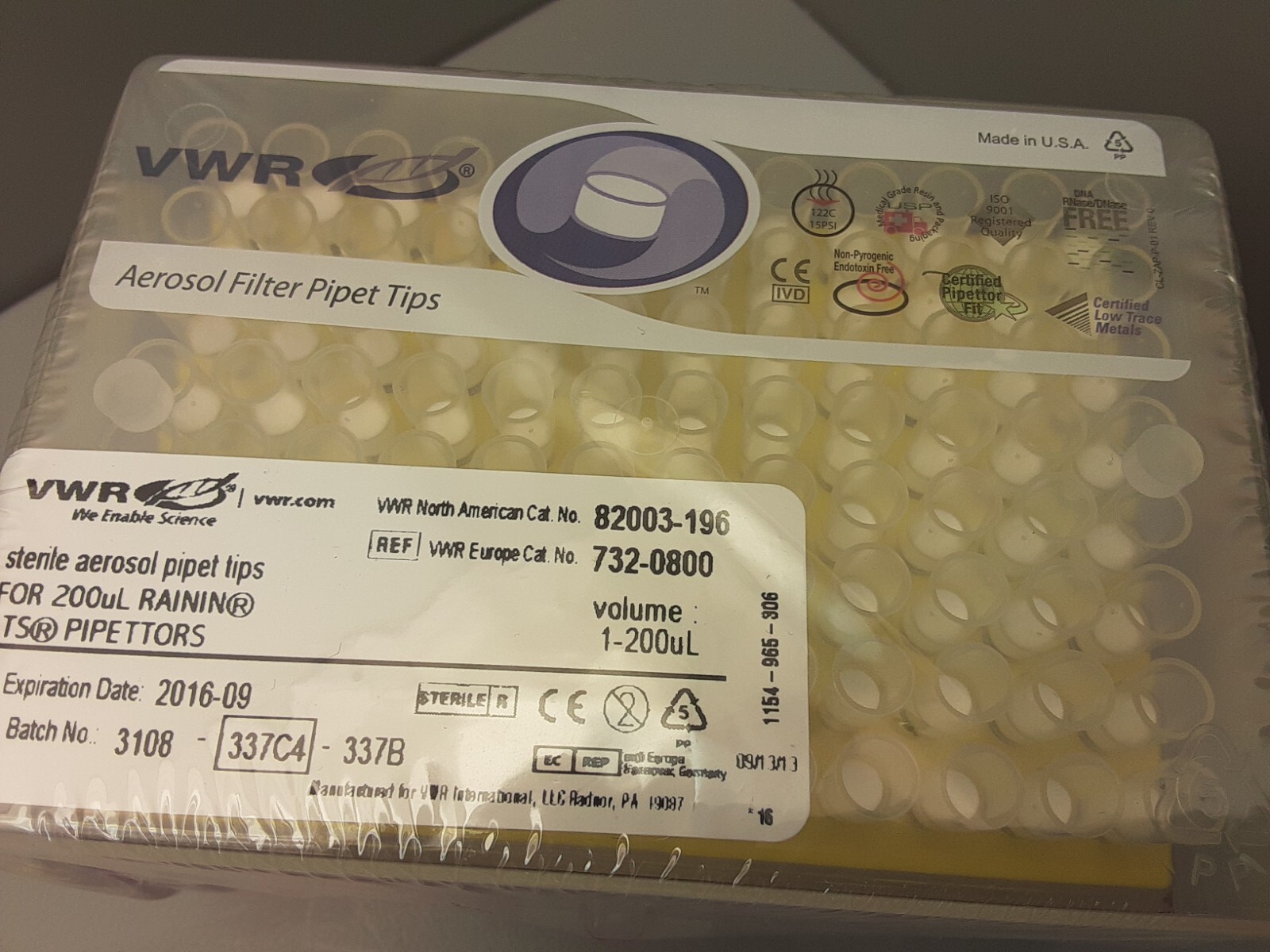 VWR (96) well PIPET TIPS 82003-196 1-200uL lot of (5) (1/2 case)