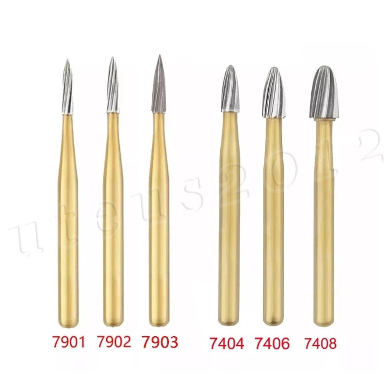 10*Tungsten Carbide Gold Burs Trimming Finishing FG7901 /7902/ 7406 /7408 Dental