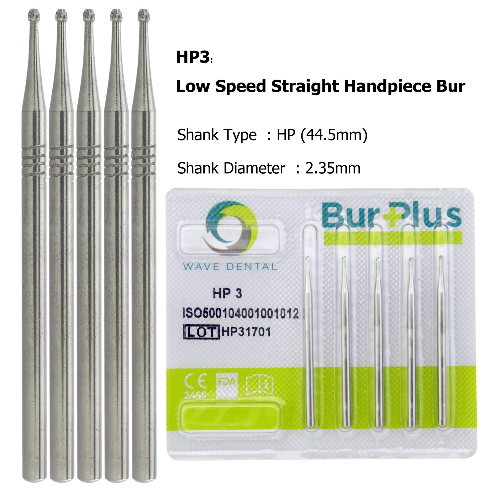 Wave Dental Carbide Straight Handpiece Bur Round HP1/4 1/2 2 4 6 8 10 Low Speed