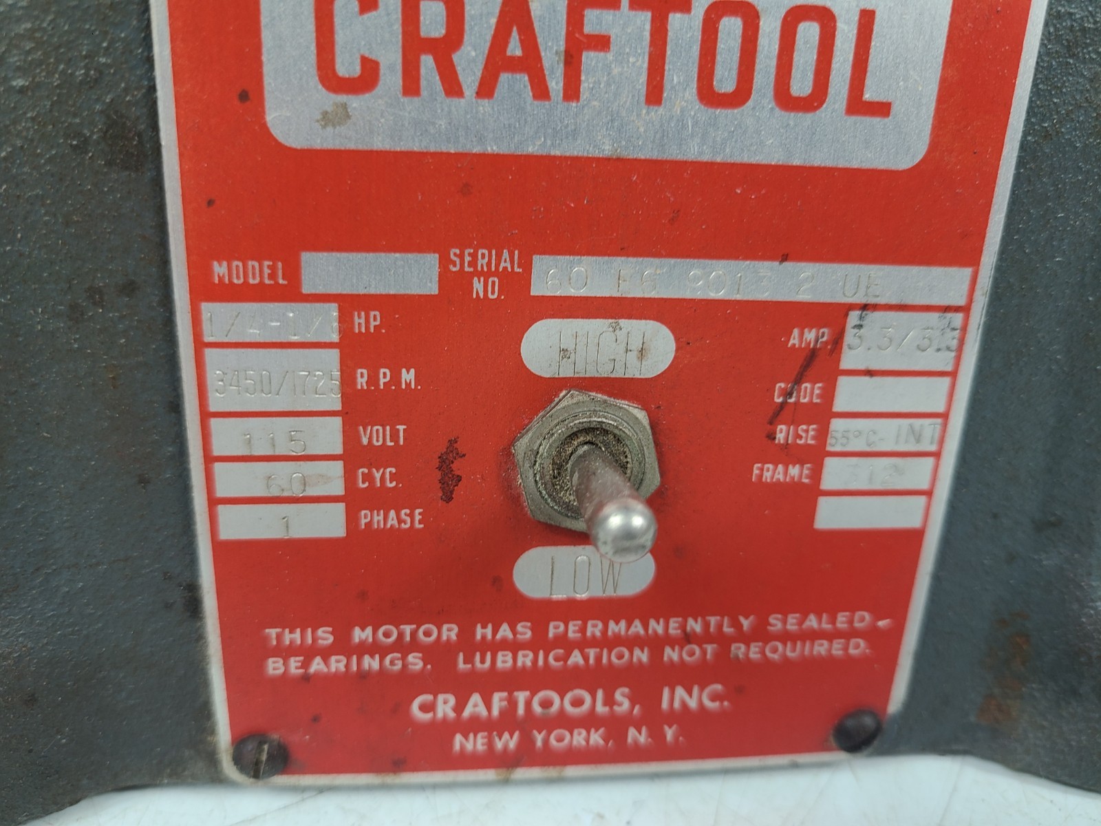 Craftool Dental Lab Polishing Motor Bench Lathe 1/4-1/6 HP (TESTED)