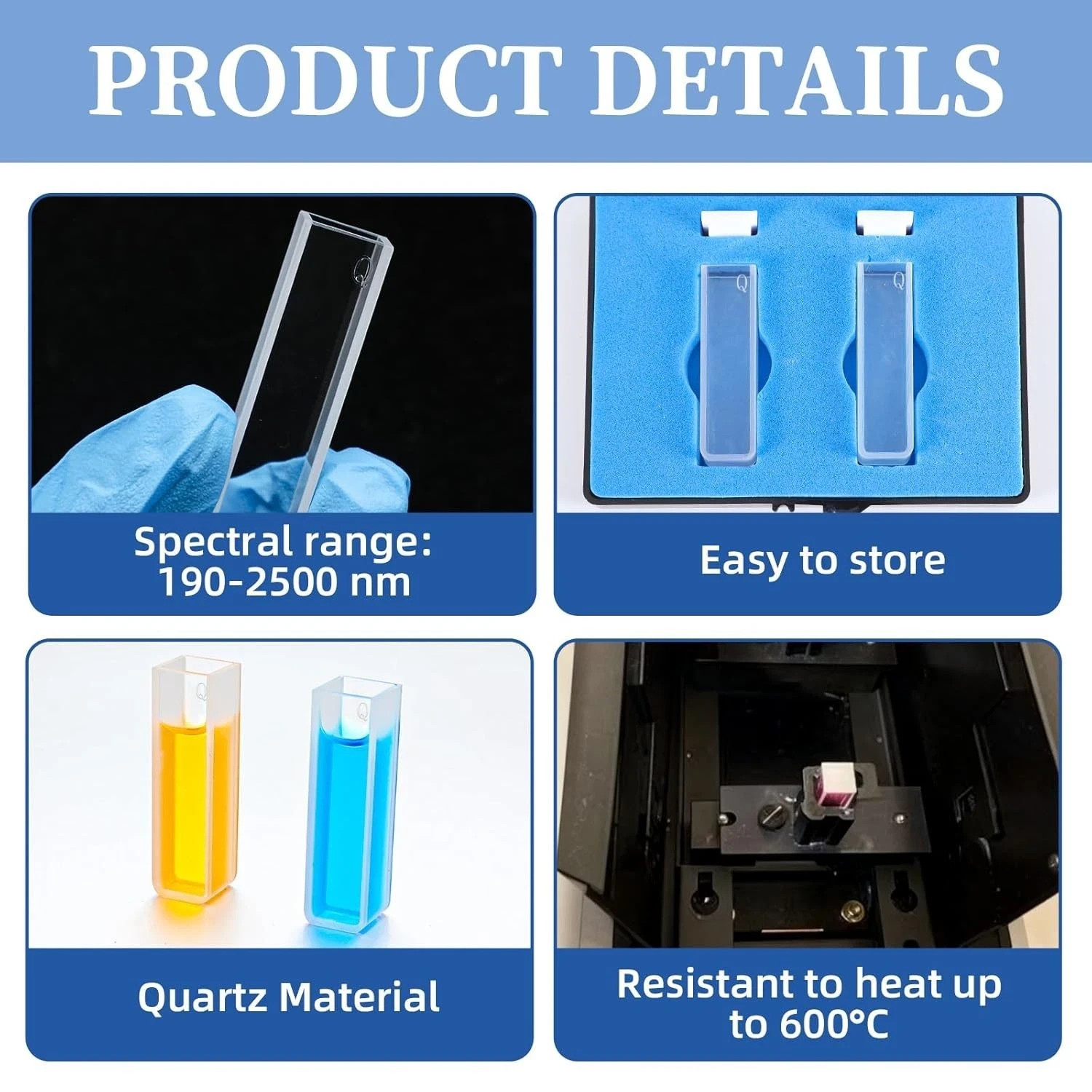10mm Square UV Quartz Cuvettes 2-Pack, Sealable, 190-2500nm, 2 Clear Sides UVVIS