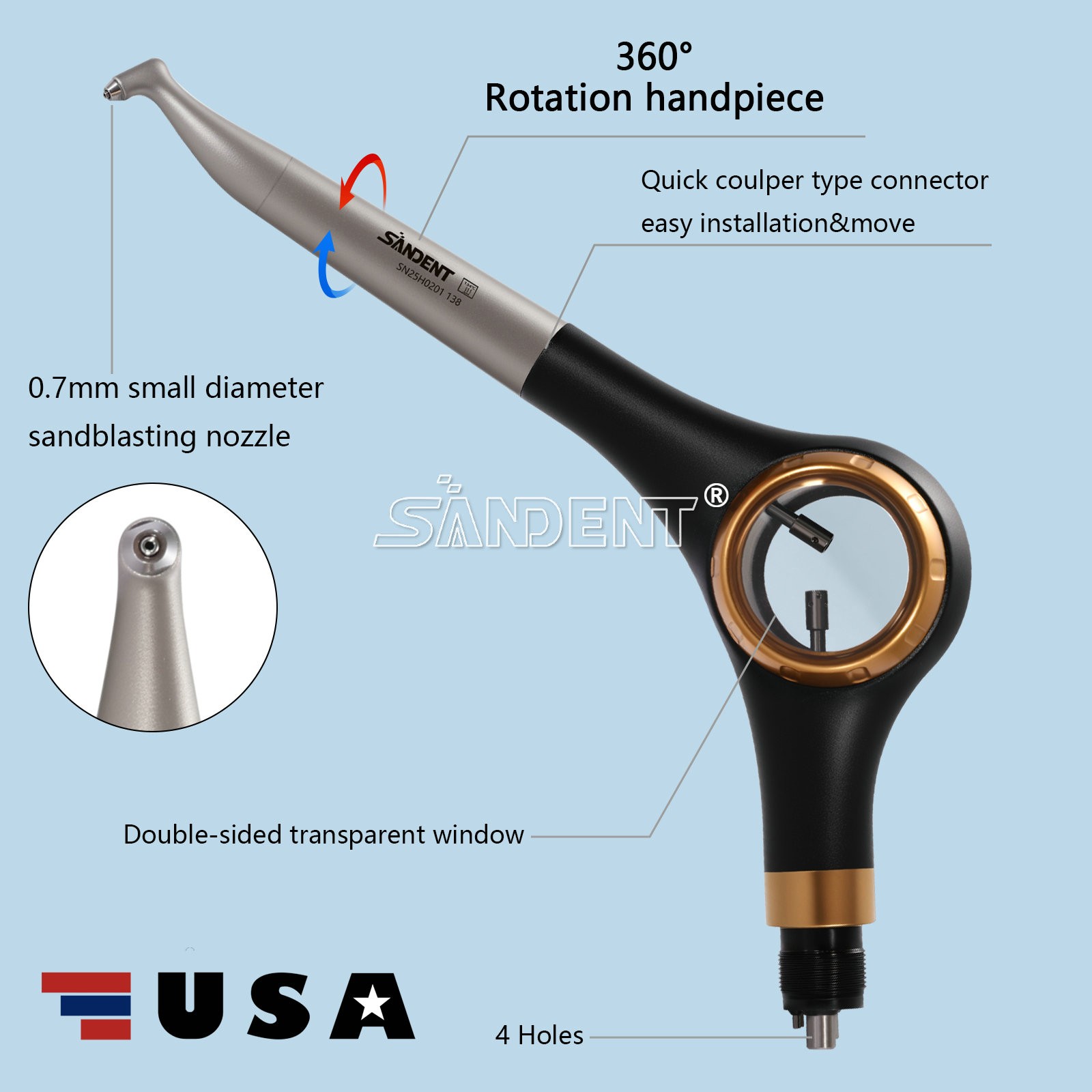 SANDENT Dental Air Polisher Supragingival Handpiece dt