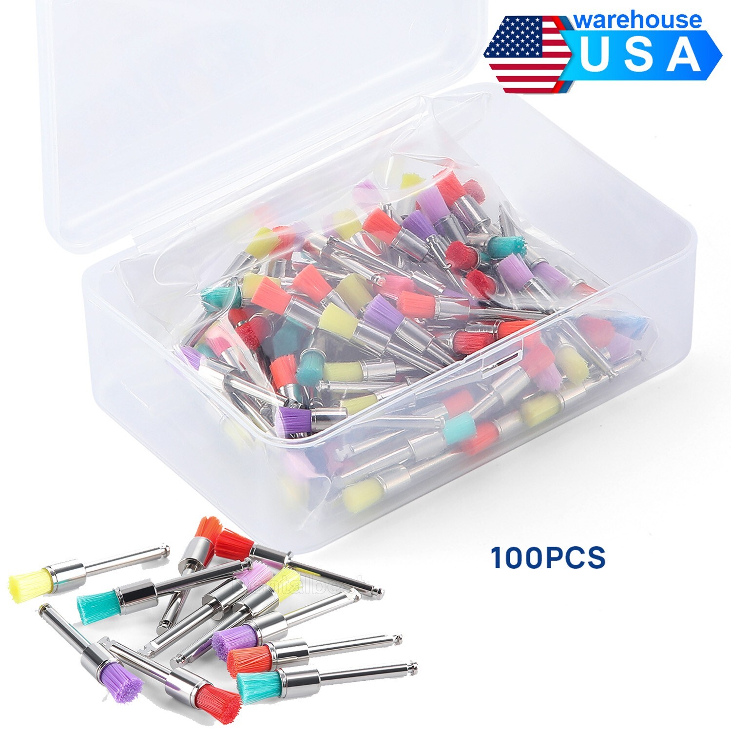 100 Brush Prophy Polisher Brush Latch Flat Type (RA) Nylon Bowl Polishing Dental