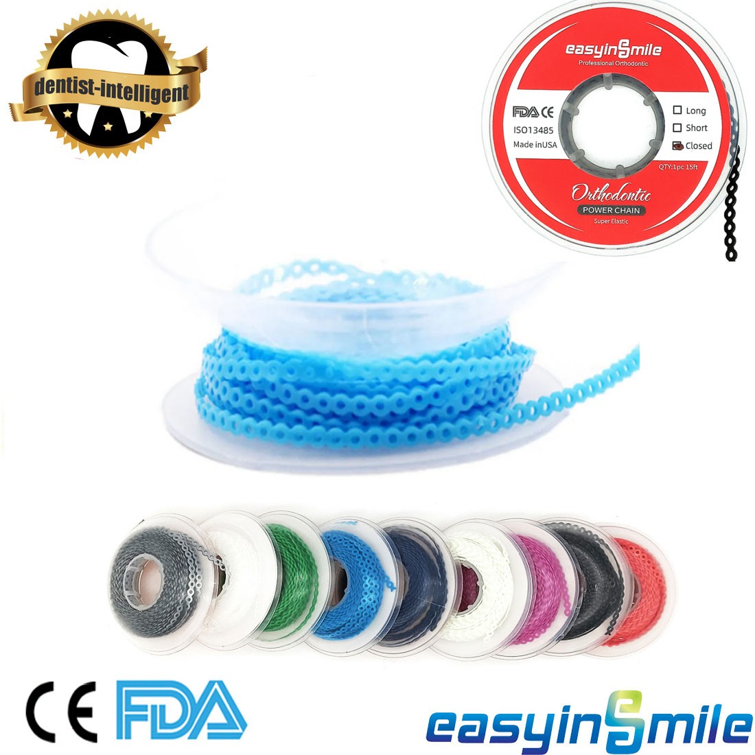 15ft Dental Elastic Power Chains Braces Orthodontics Ligature Ultra Rubber Bands