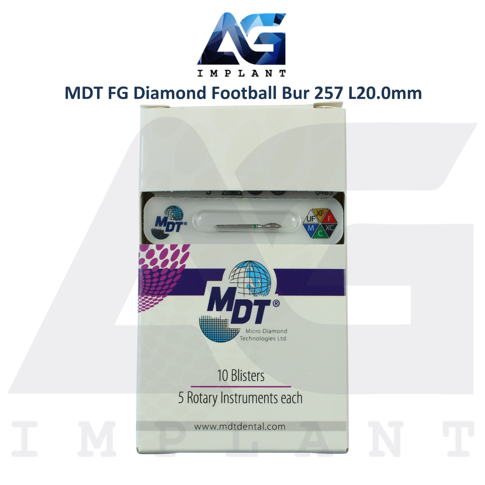 MDT Dental FG Diamond Coated Football Burs 257 L20.0mm Aesthetic Dentistry