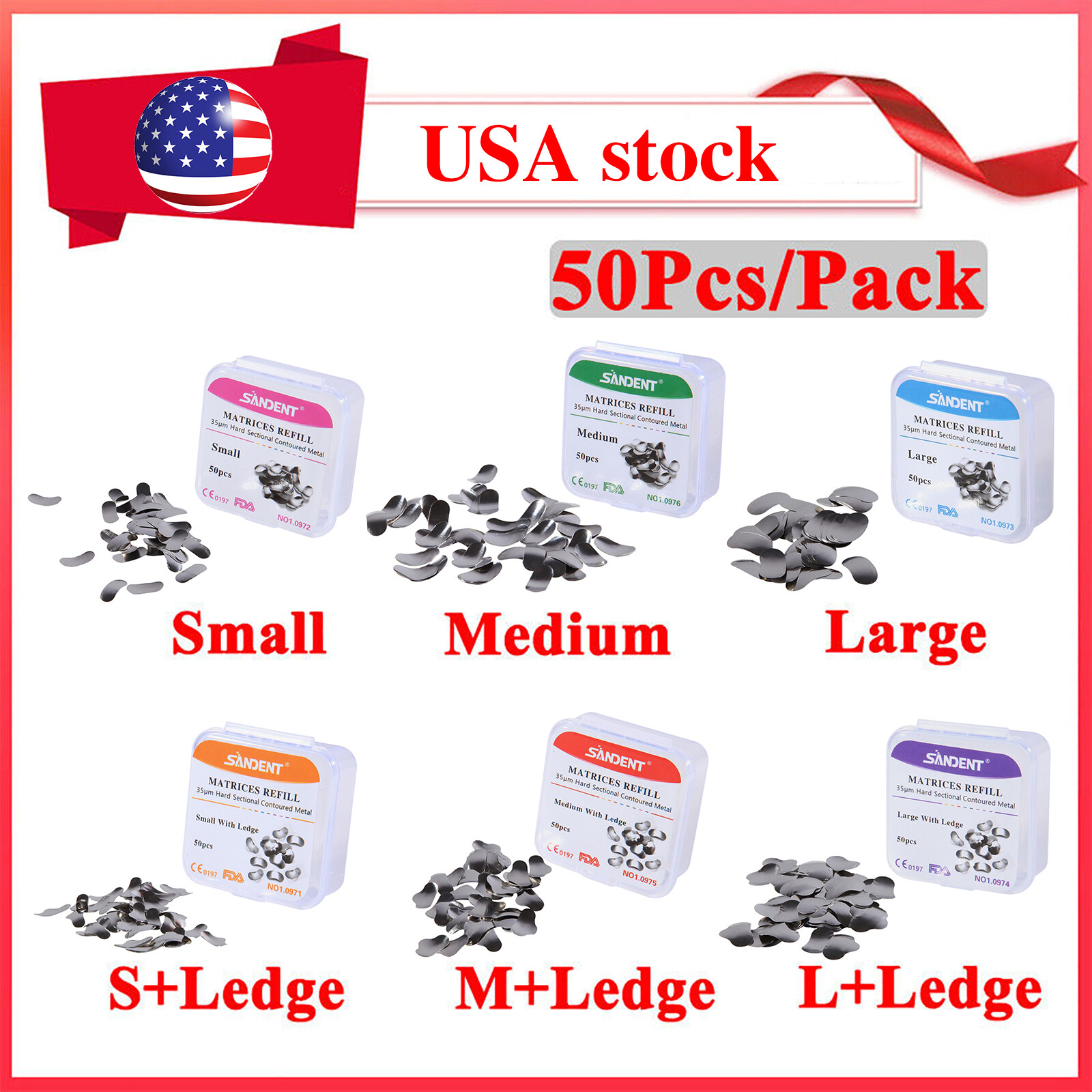 Dental Sectional Matrix System Contoured Metal Matrices Refill Matrix Bands 50x