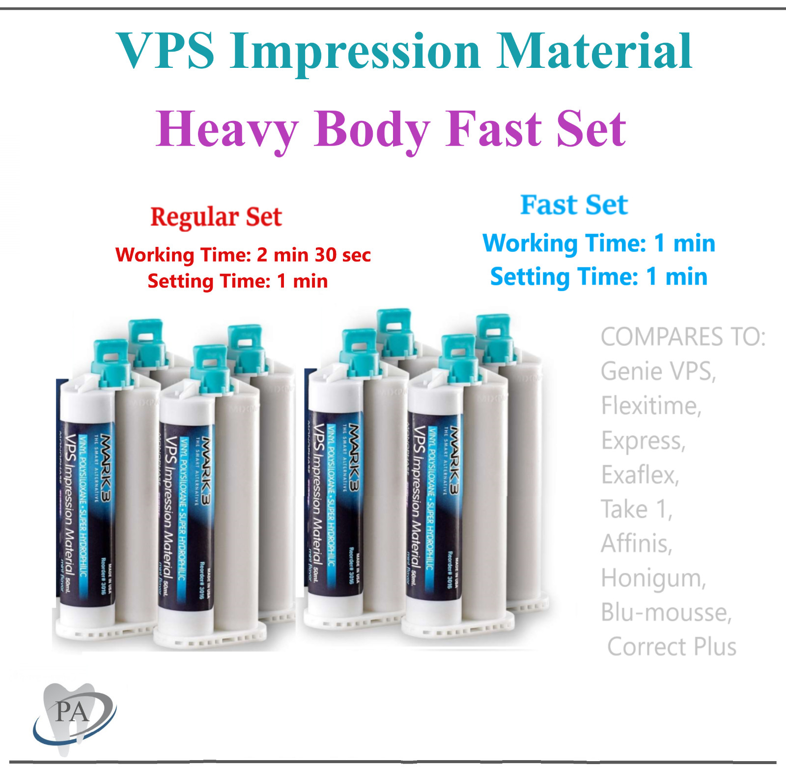 Dental HEAVY BODY REGULAR Set VPS PVS VPS Impression Material 50ML Cartridges