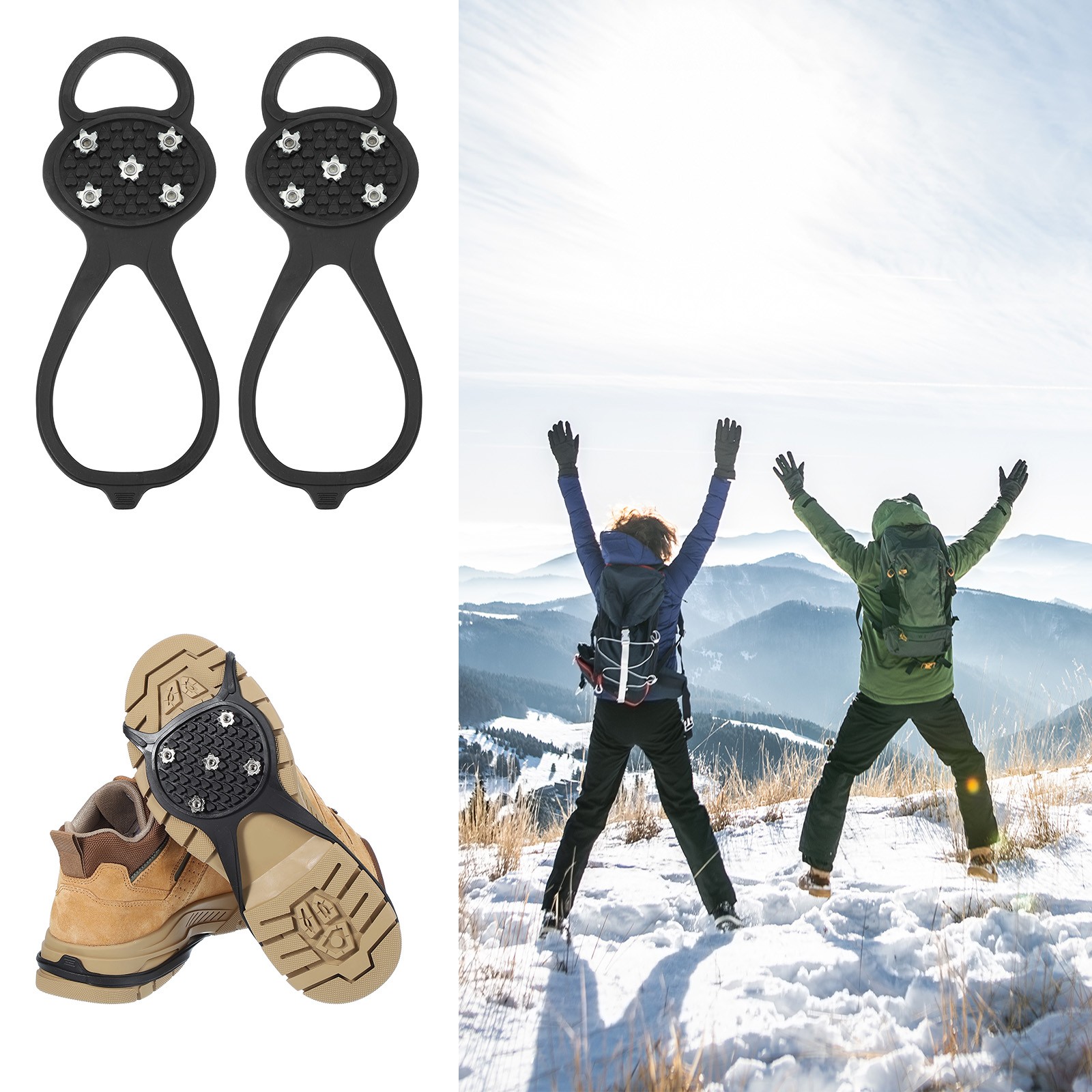 3 Pcs Non-Slip Spikes, 5 Tooth Steel Nails Ice Cleats, Black Size-M