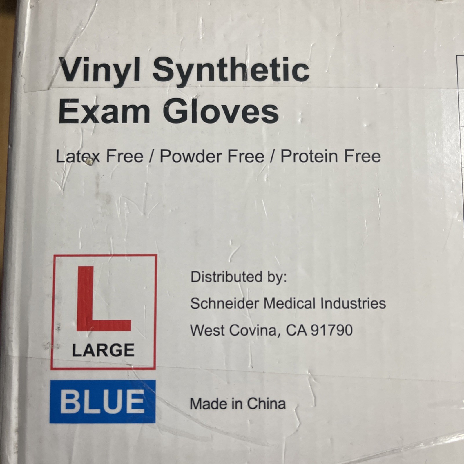 Schneider Blue Vinyl Synthetic Exam Gloves, Large, Case of 1000, VSFB3003, Large