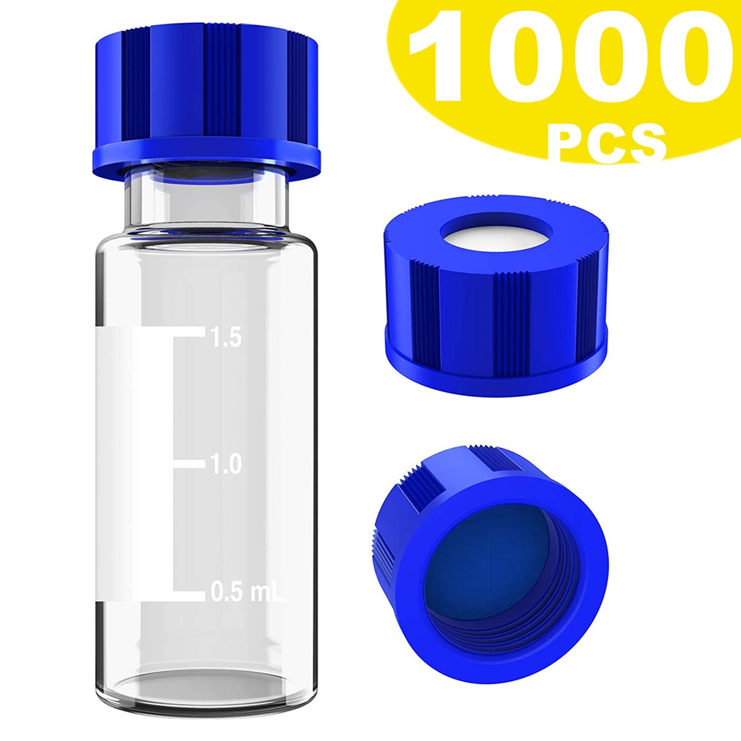 1000PCS 2ml Autosampler Vials+Pre-Slit Caps 9-425 Glass Bottle Screw Top HPLC GC