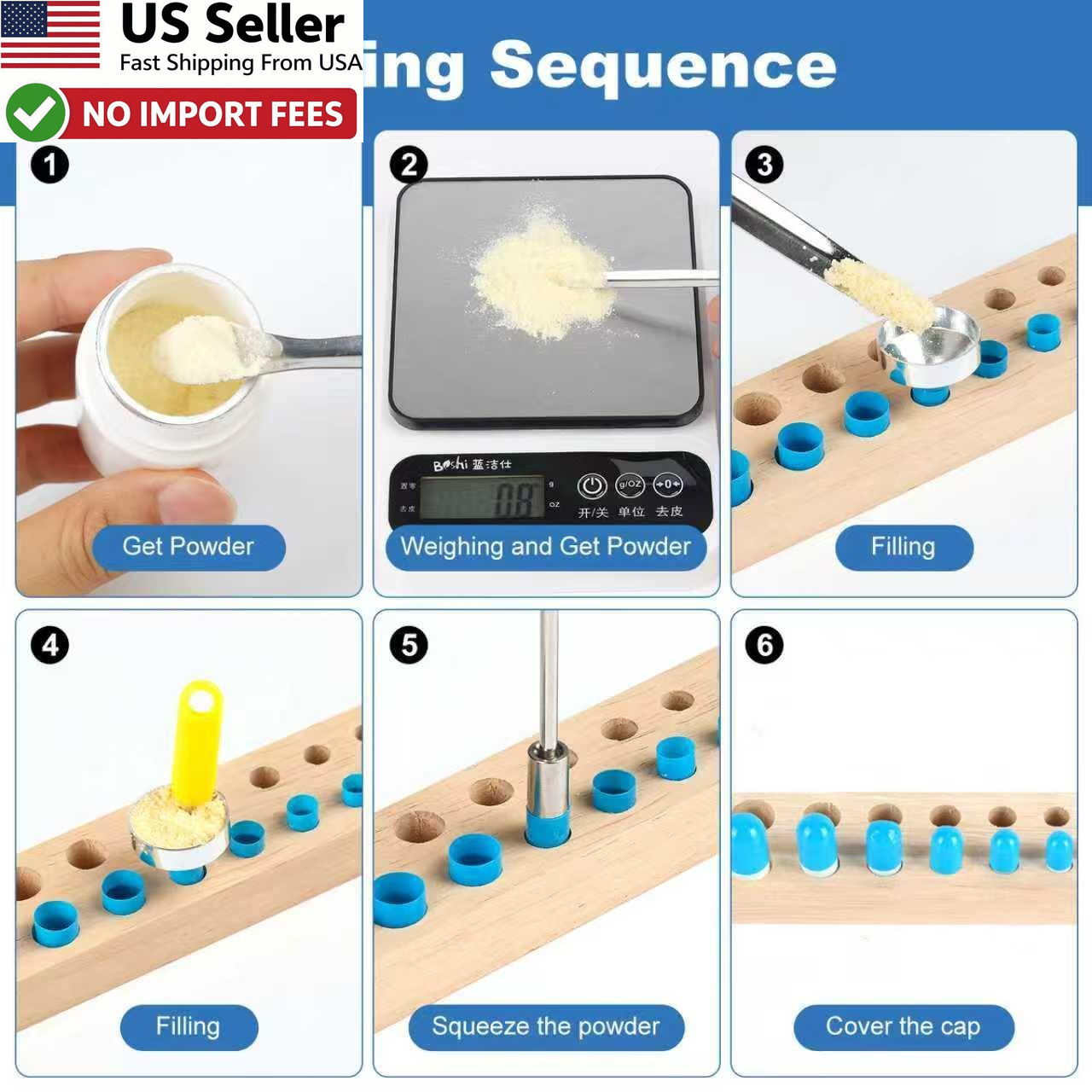11 Pcs Filling Tools Lab Short Stem Funnels Holder Tweezers Spoons #000-5 USA