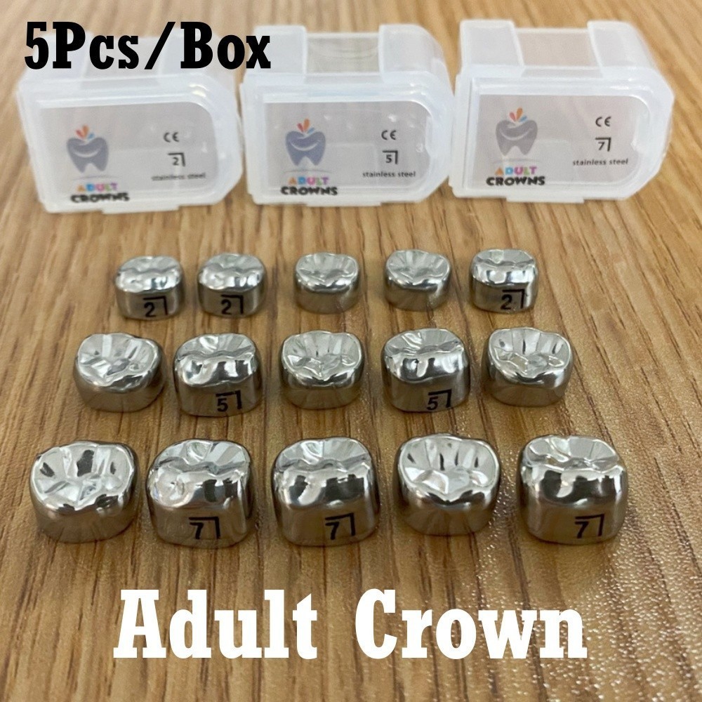 5Pcs Dental Adult Crown Stainless Steel Permanent Molar Teeth Temporary Crowns