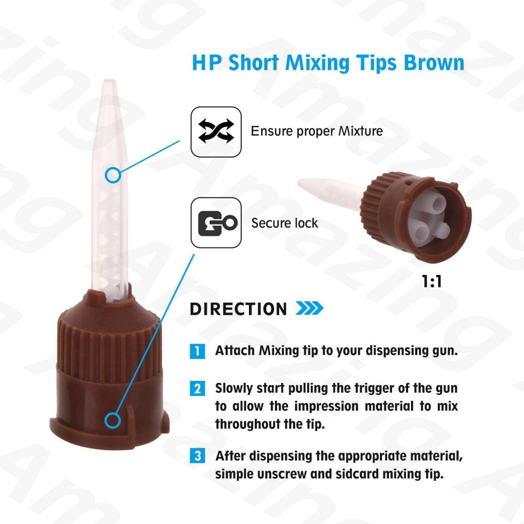 Dental Brown Short Temporary Cement HP Mixing Tips Impression 1:1 Ratio Static