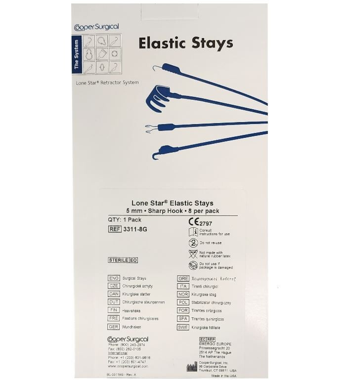 *8-Piece* Cooper Surgical Lone Star Elastic Stays 5mm Sharp Hook Sterile 3311-8G