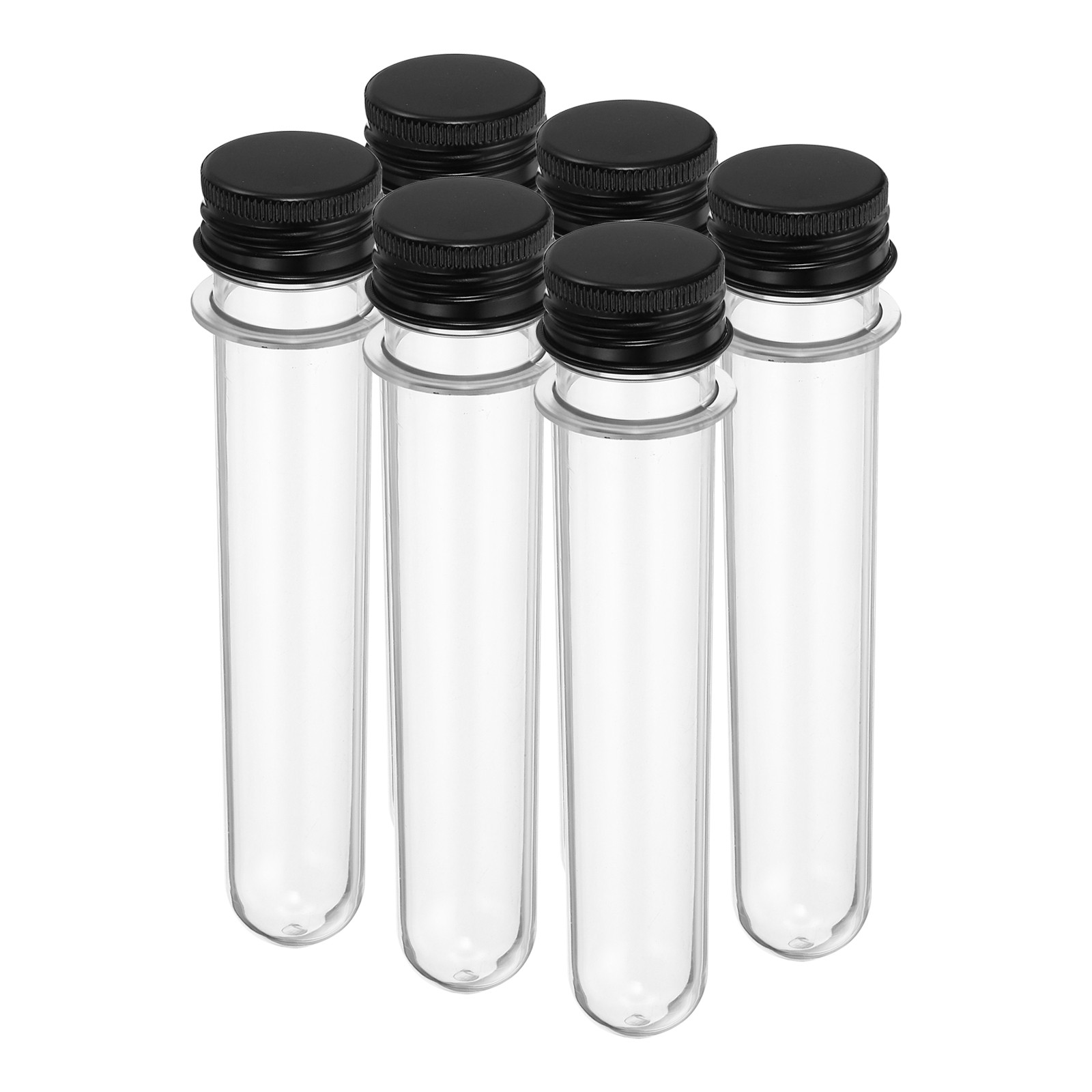 45ml Plastic Test Tubes with Screw Caps, 6Pcs 141x25mm Tubes, Black