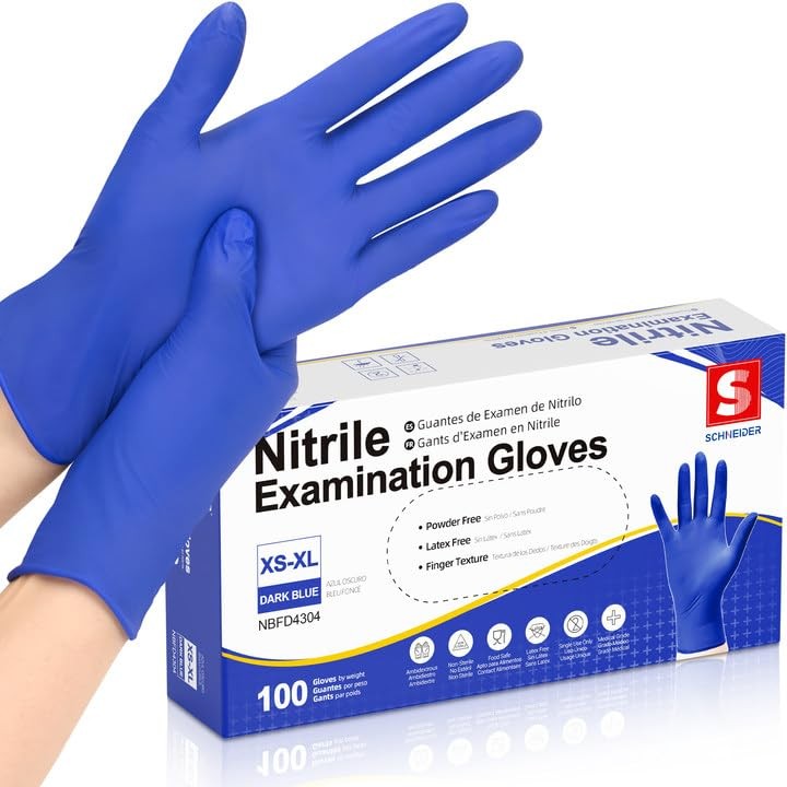 Schneider Nitrile Exam Gloves, Dark Blue, Large, 03 Blue (Large 100ct)