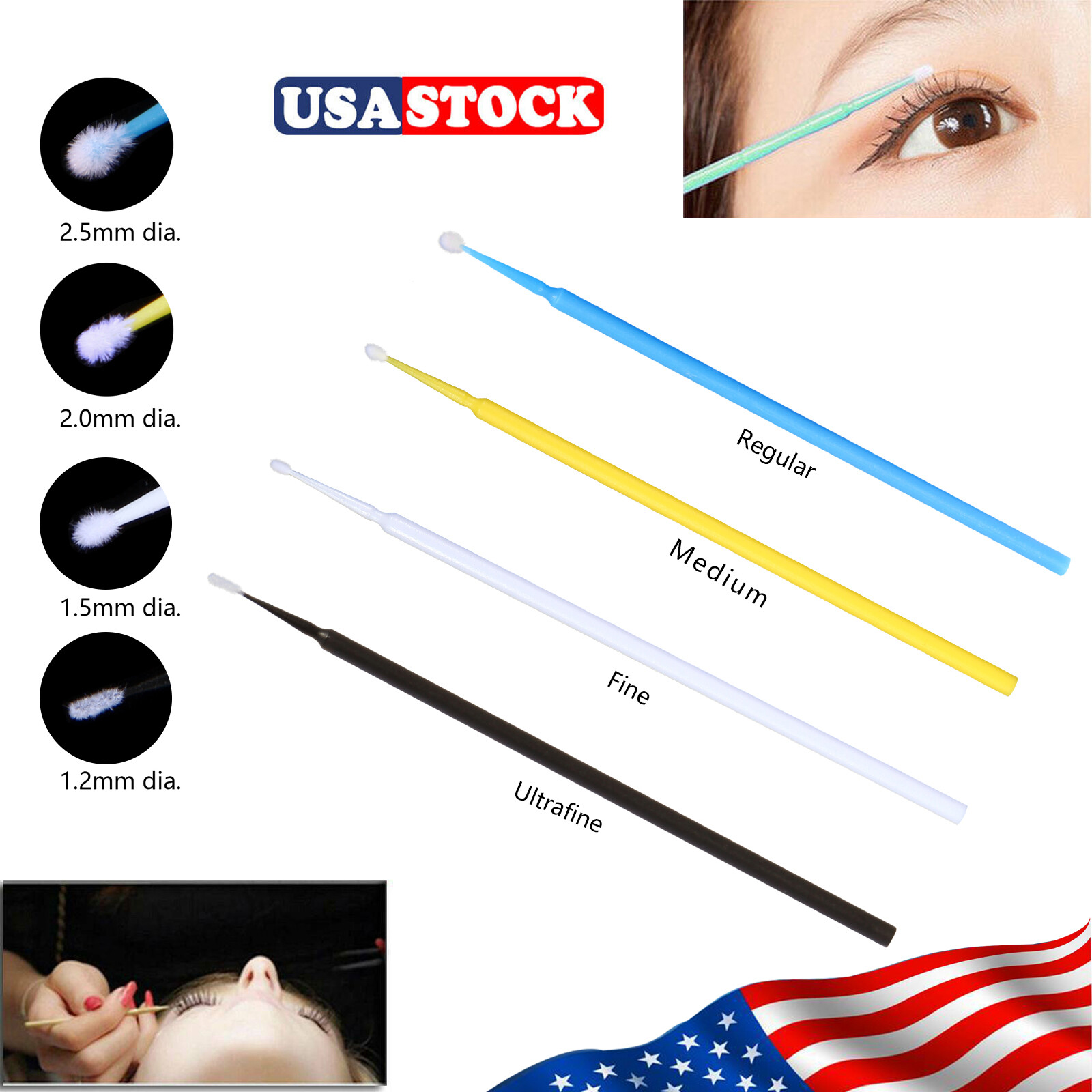 100 Pcs/pack Dental Micro Brush Disposable Materials Tooth Applicators S/M/L ty