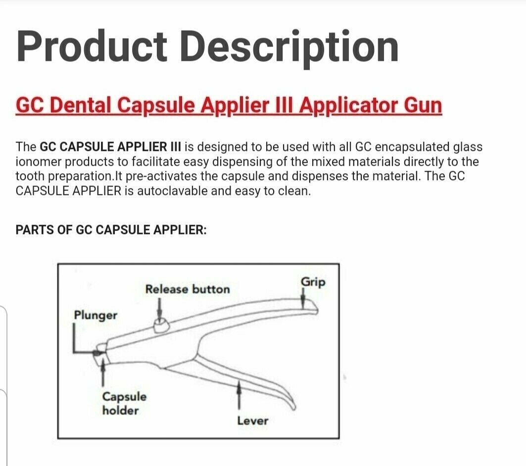 DENTAL PICK CAPSULE APPLIER APPLICATOR GUN (GC Fuji) (SDI Riva) BWB 1 year warnt