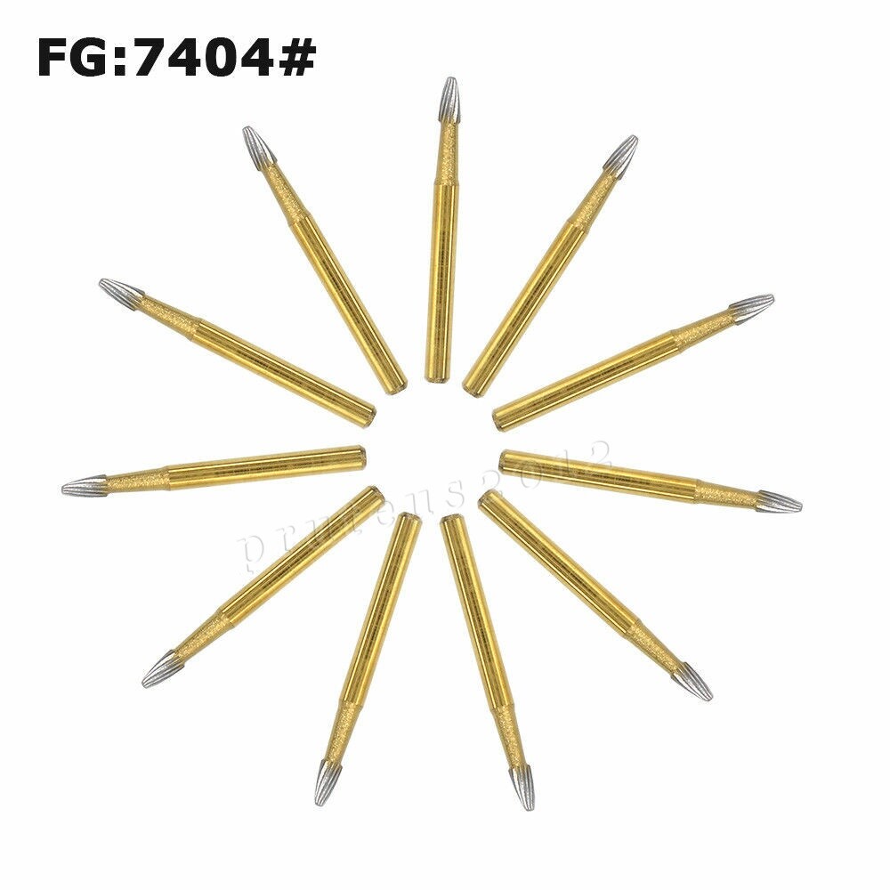 10 Pcs FG 7404 Dental Trimming & Finishing Carbide Burs For High Speed Handpiece