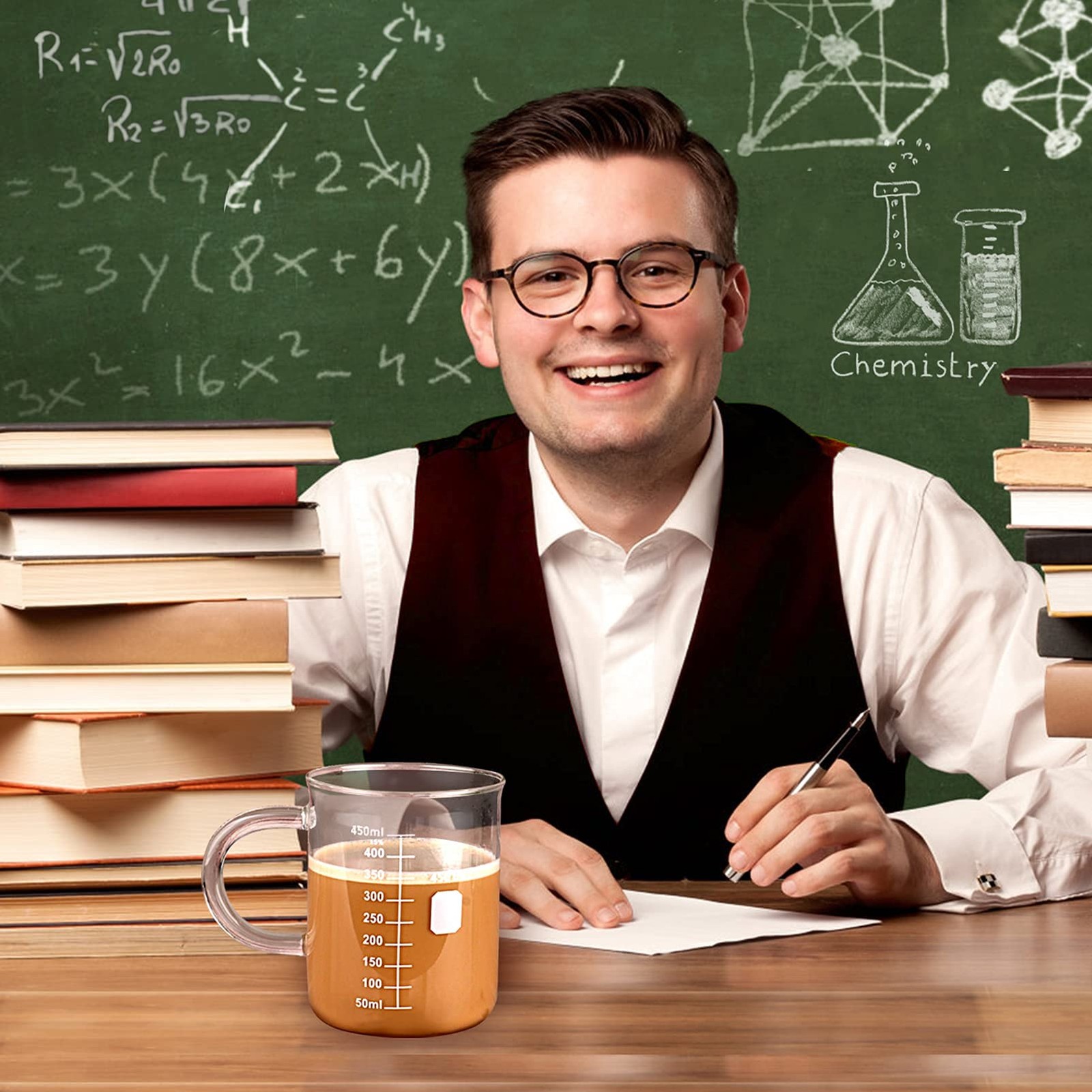 Caffeine Beaker Mug, Chemistry Coffee Mug 16 oz 1 Count (Pack of 1), Clear