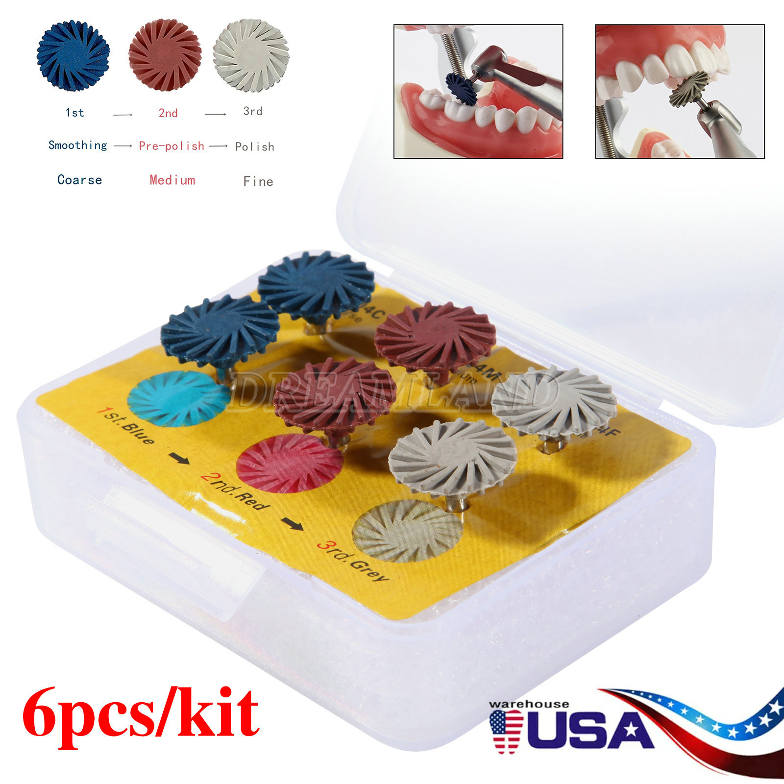 6PCS SKYSEA Dental Composite Polishing Diamond System RA Disc 14mm Wheel