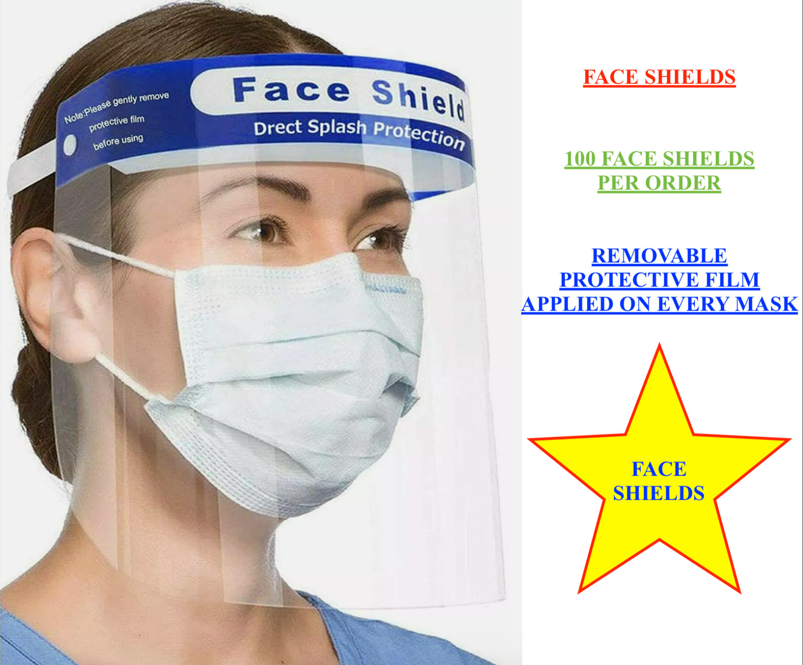 Full Face Shield Safety Mask; 100 Masks; Reusable & Anti Splash