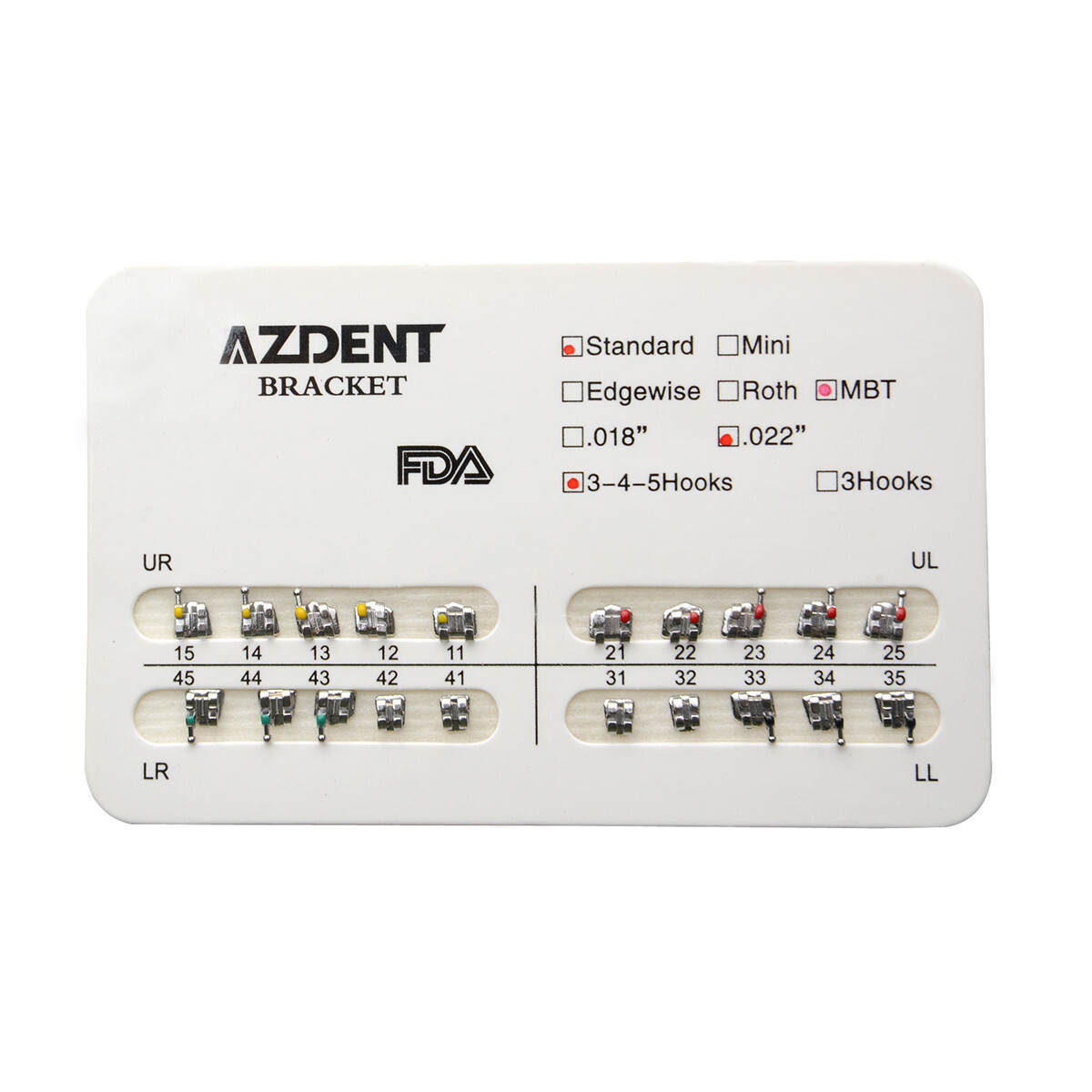 AZDENT Dental Orthodontic Bracket Braces Standard MBT Slot .022 Hooks 3-4-5