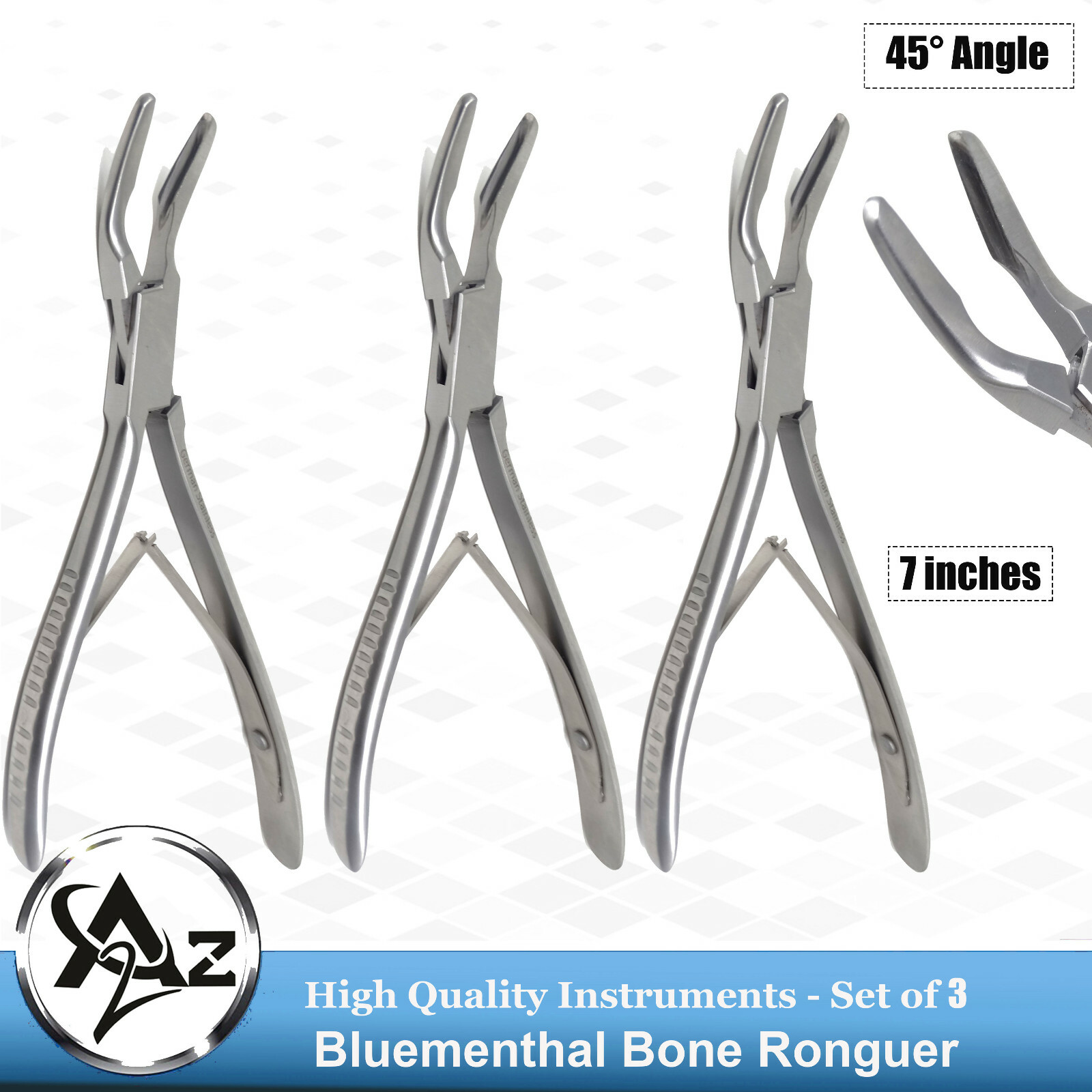 Premium Set of 3 Blumenthal Bone Rongeur 45°Angle 7″ Surgical Dental Instruments