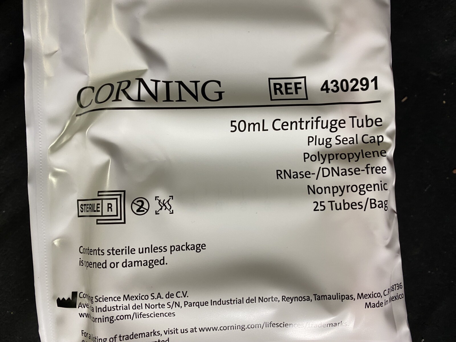 CORNING Polypropylene 50mL Centrifuge Tube w/ Plug Seal Cap 430291 (25/pk)