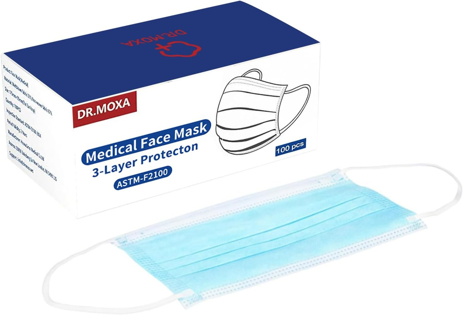 100 Pack Medical Disposable Face Masks for Protection, ASTM Level 2, 3 Layers Sa
