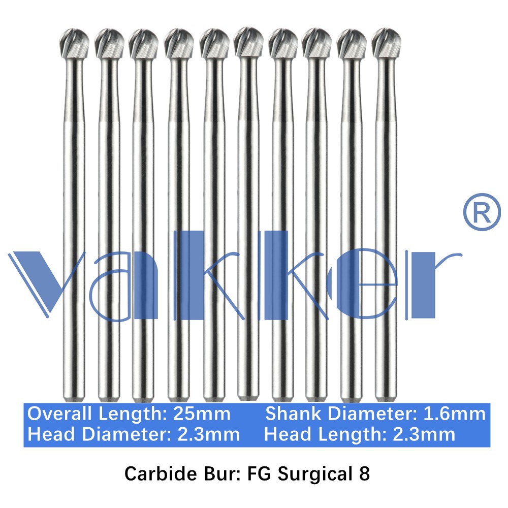 10/Pk Dental Surgical Round Burs 2 4 6 8 FG SURG 25mm Carbide Bur for High Speed