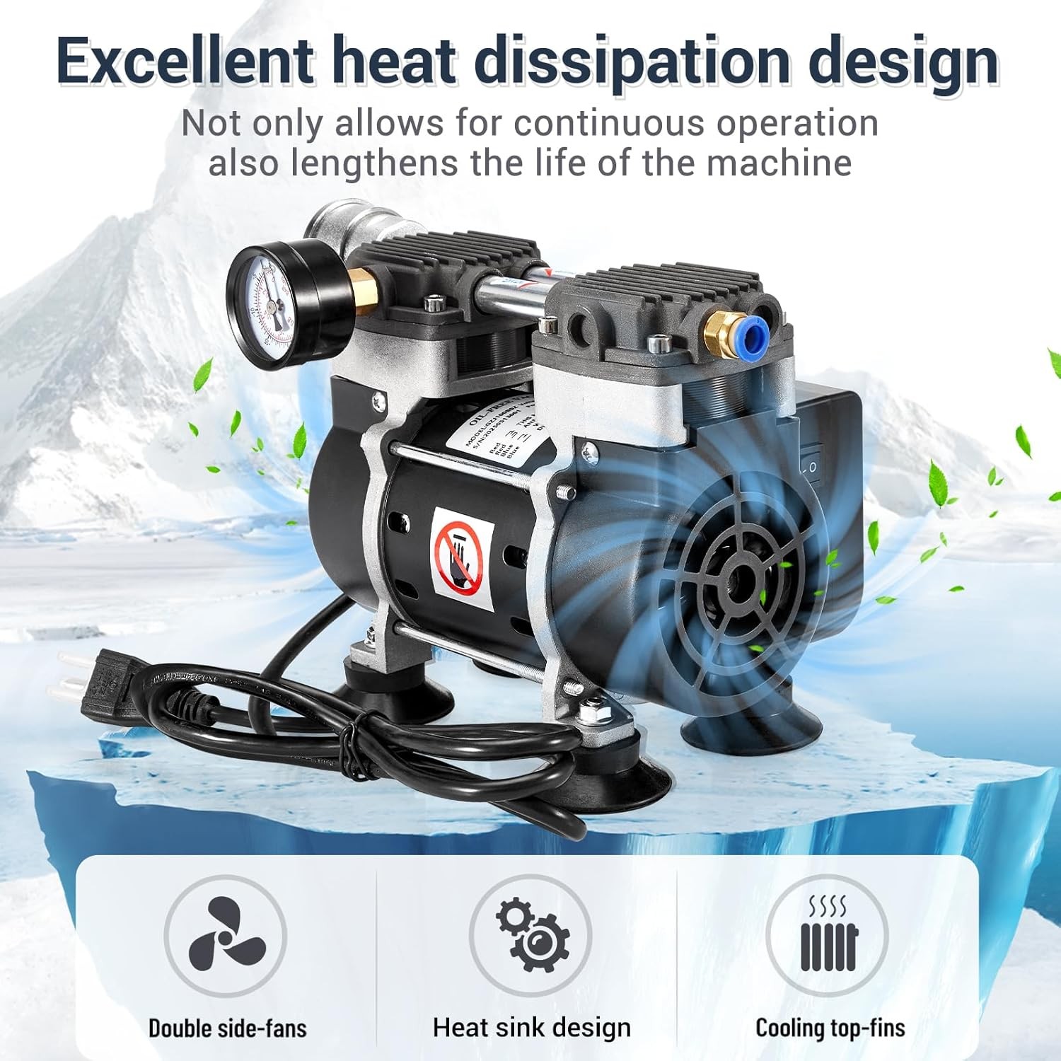 180W 50L/Min Lab Vacuum Pump w/ Capacitor Lab Vacuum Filtration Filtering Funnel