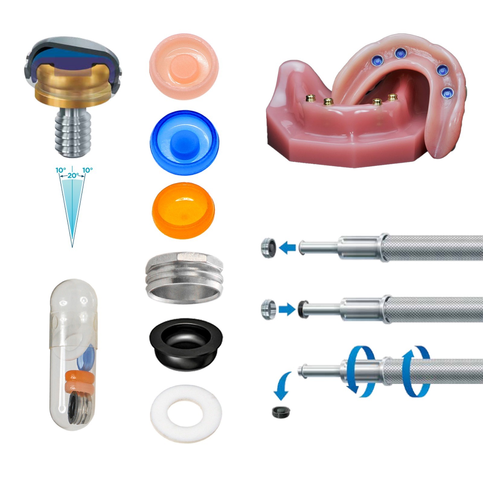 20pcs For Dental Overdenture Abutment Implant Retention Locator Male Cap Inserts