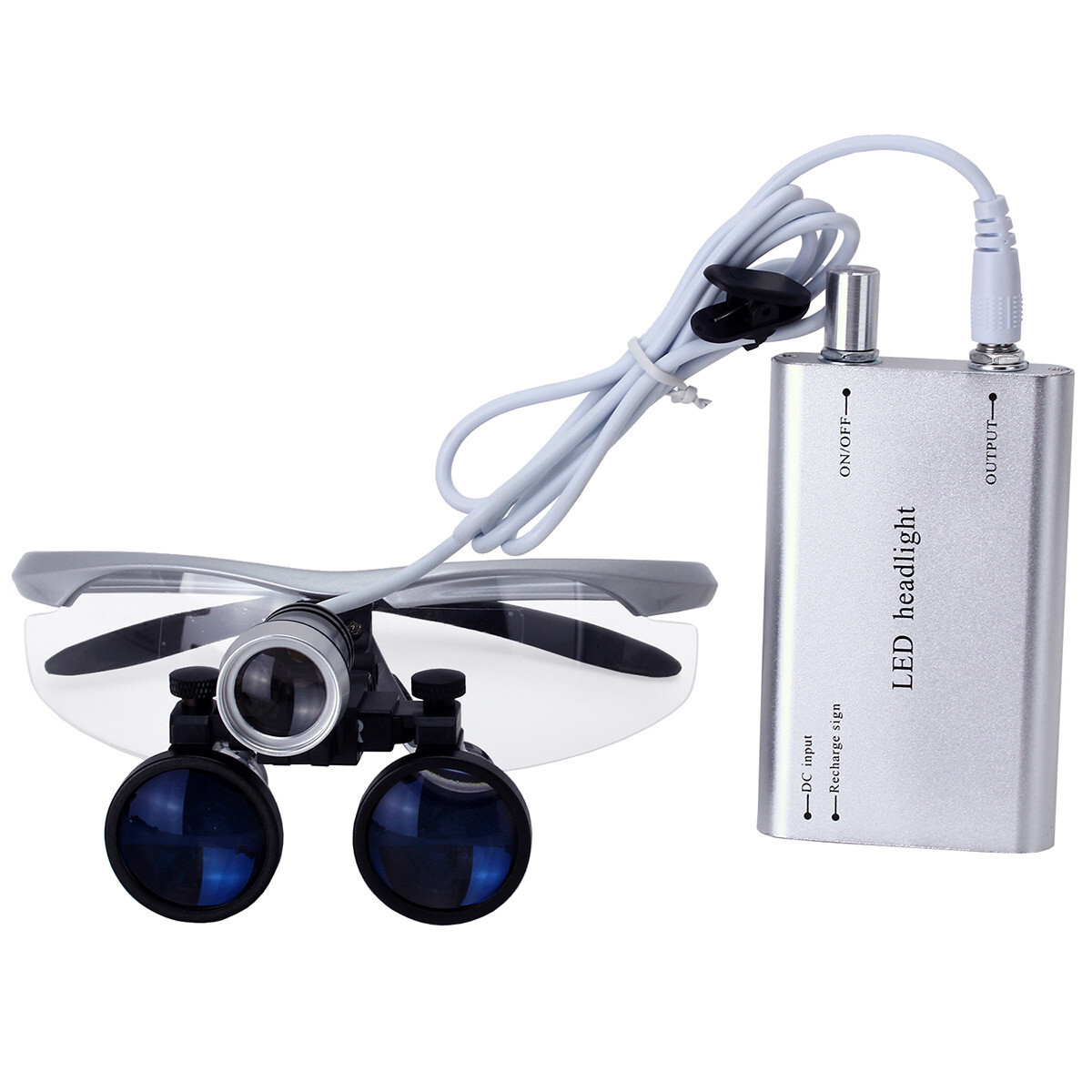 Dental Magnifier Medical Binocular Loupes 3.5X Black+ LED Head Light Lamp Silver