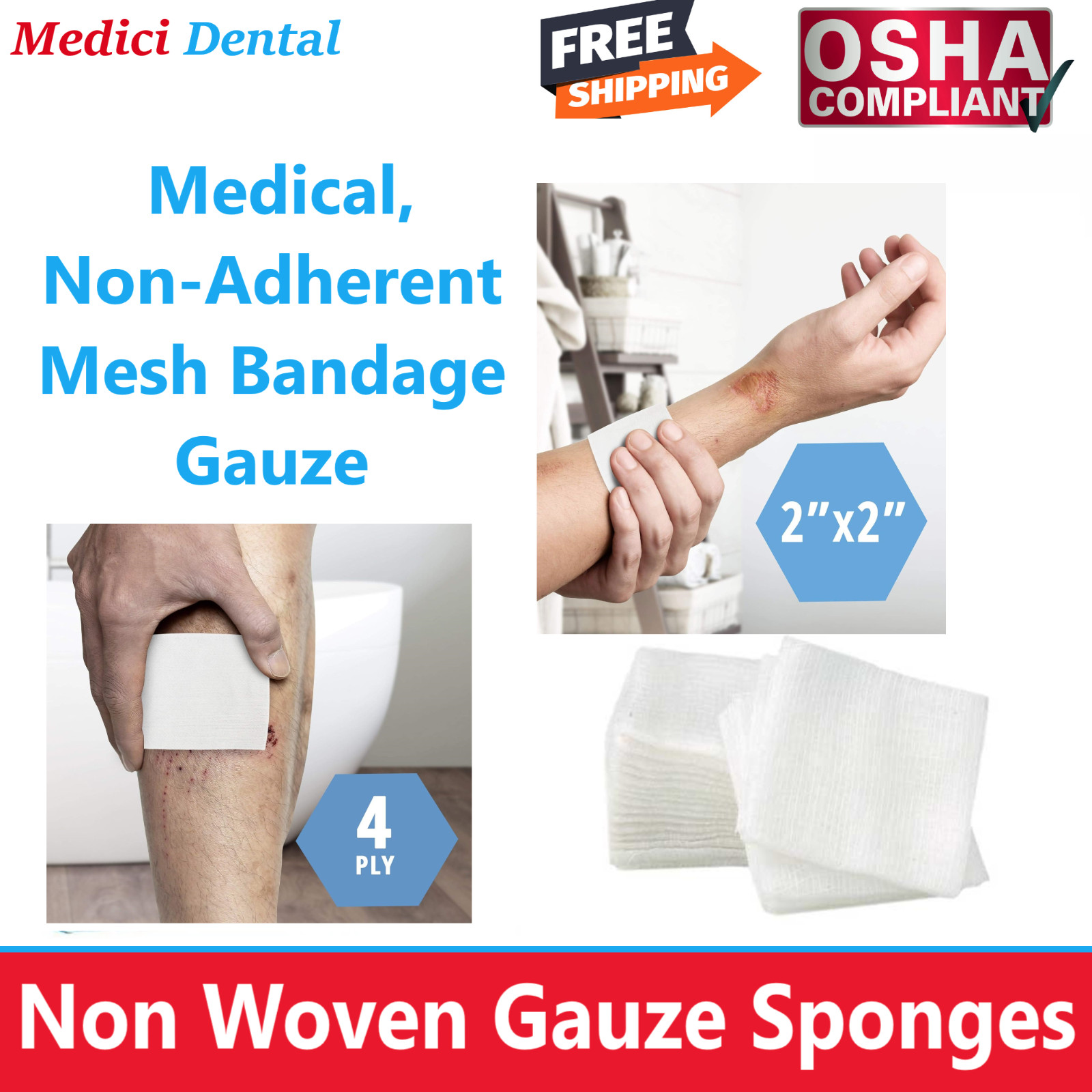 2×2 Non Woven Gauze Sponges 4-Ply, Non-Sterile Cotton Dental Medical (800 Pack)