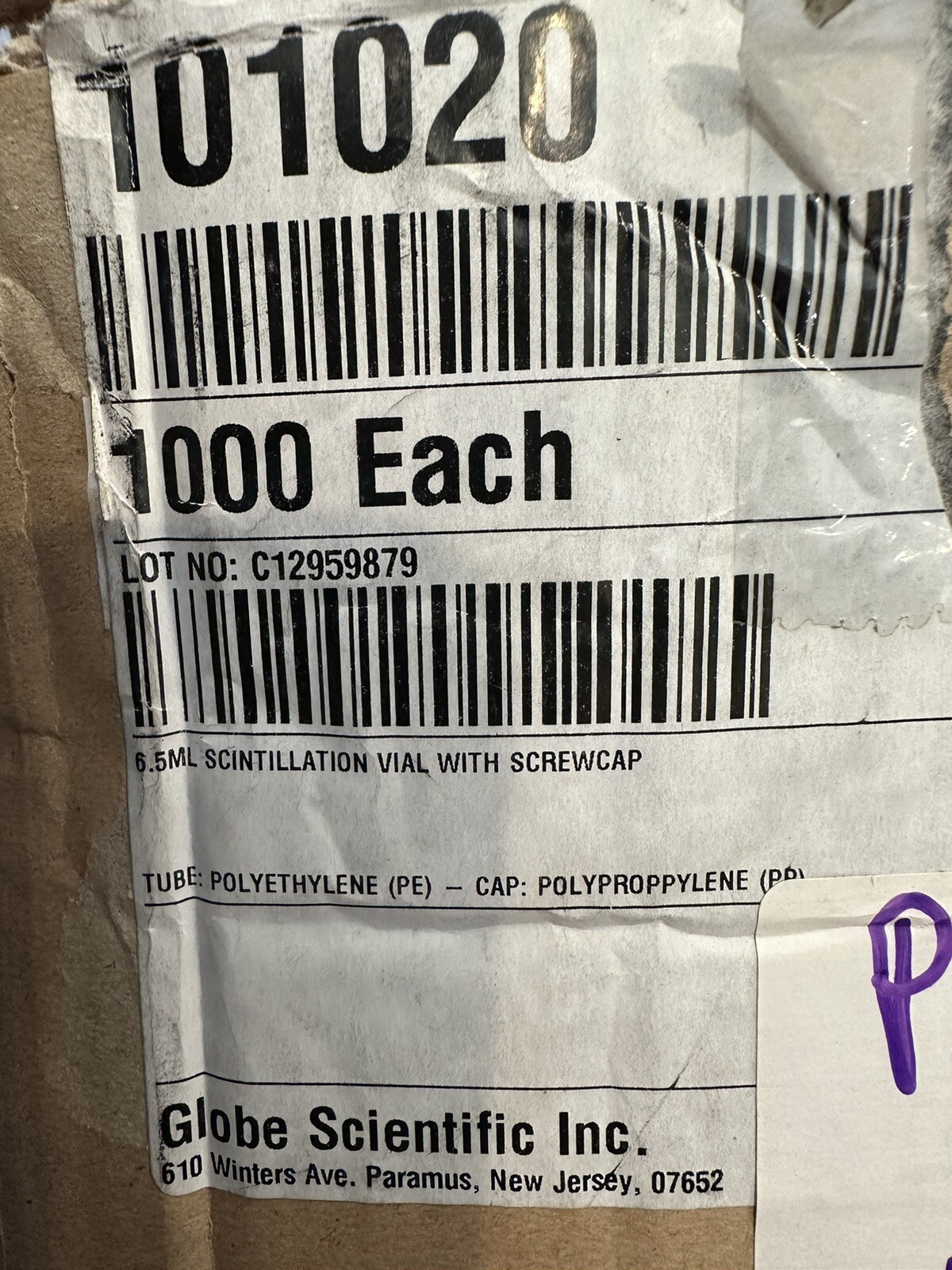 Lot of 100 6.5ML Scintillation Vial W/ White Screw Cap Plastic Disposable