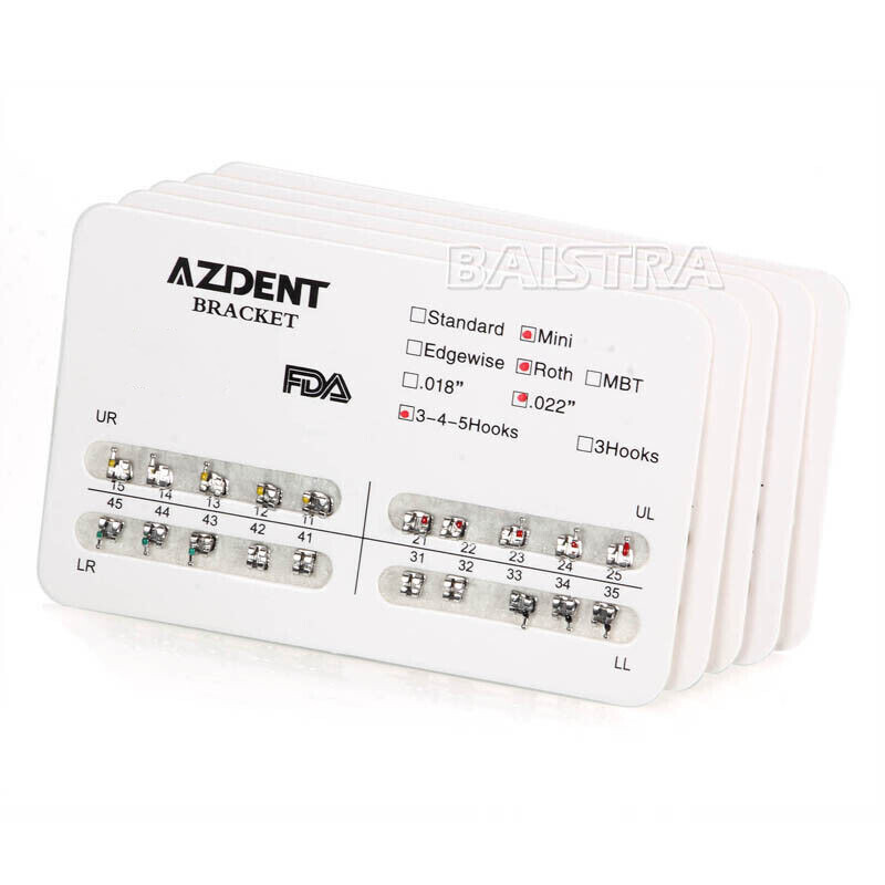 200Packs AZDENT Dental Orthodontic Bracket Braces Mini Roth Slot.022 Hooks 3-4-5