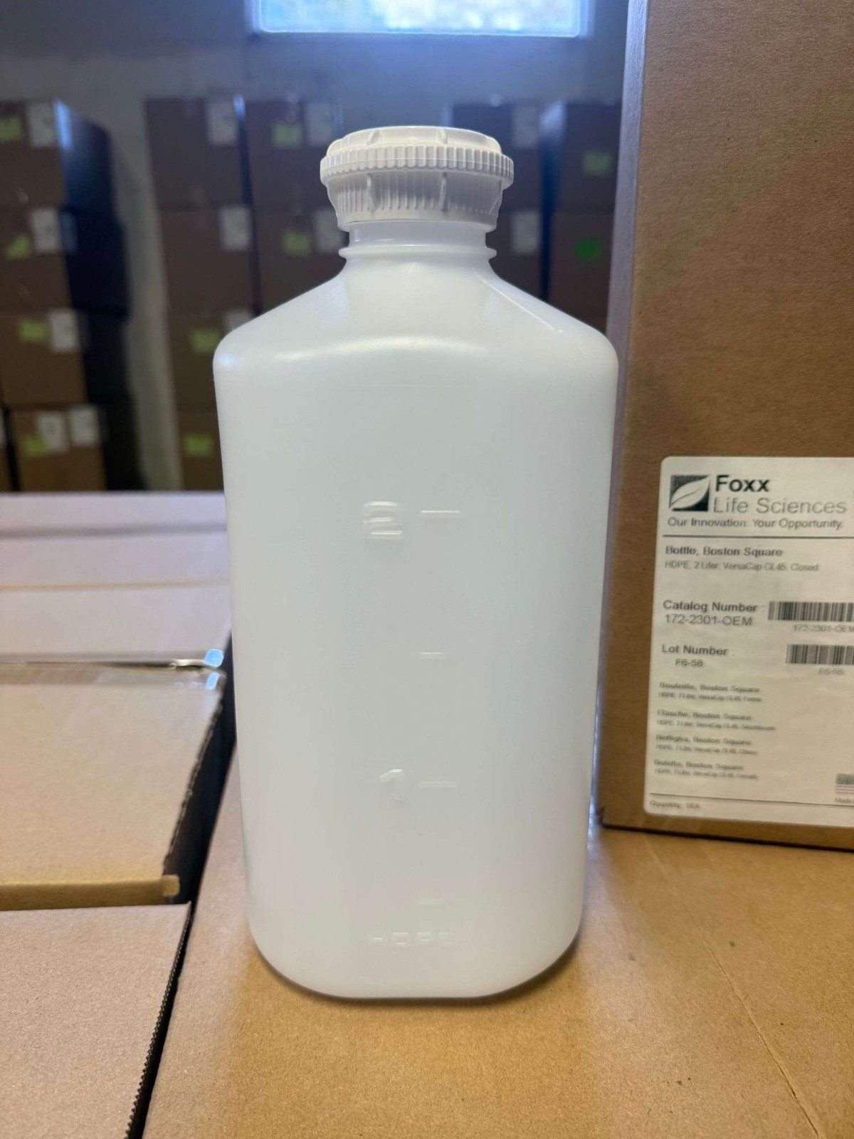 Foxx Life Sciences 2L HDPE Boston Square Bottle GL45 VersaCap – Case of 8 – New
