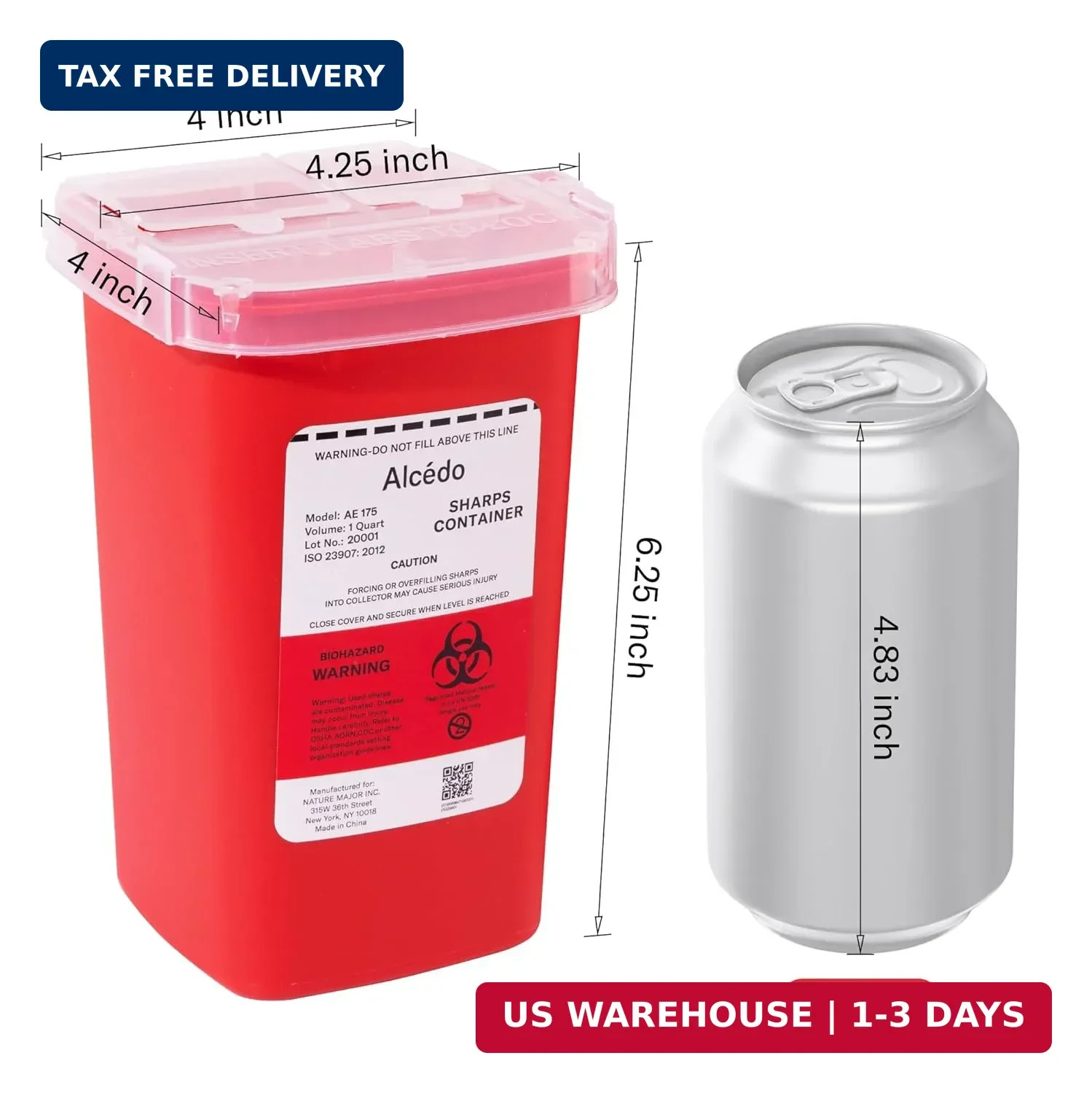 Alcedo Sharps Container for Home Use 1 Quart (1-Pack) | Biohazard Needle and Syr