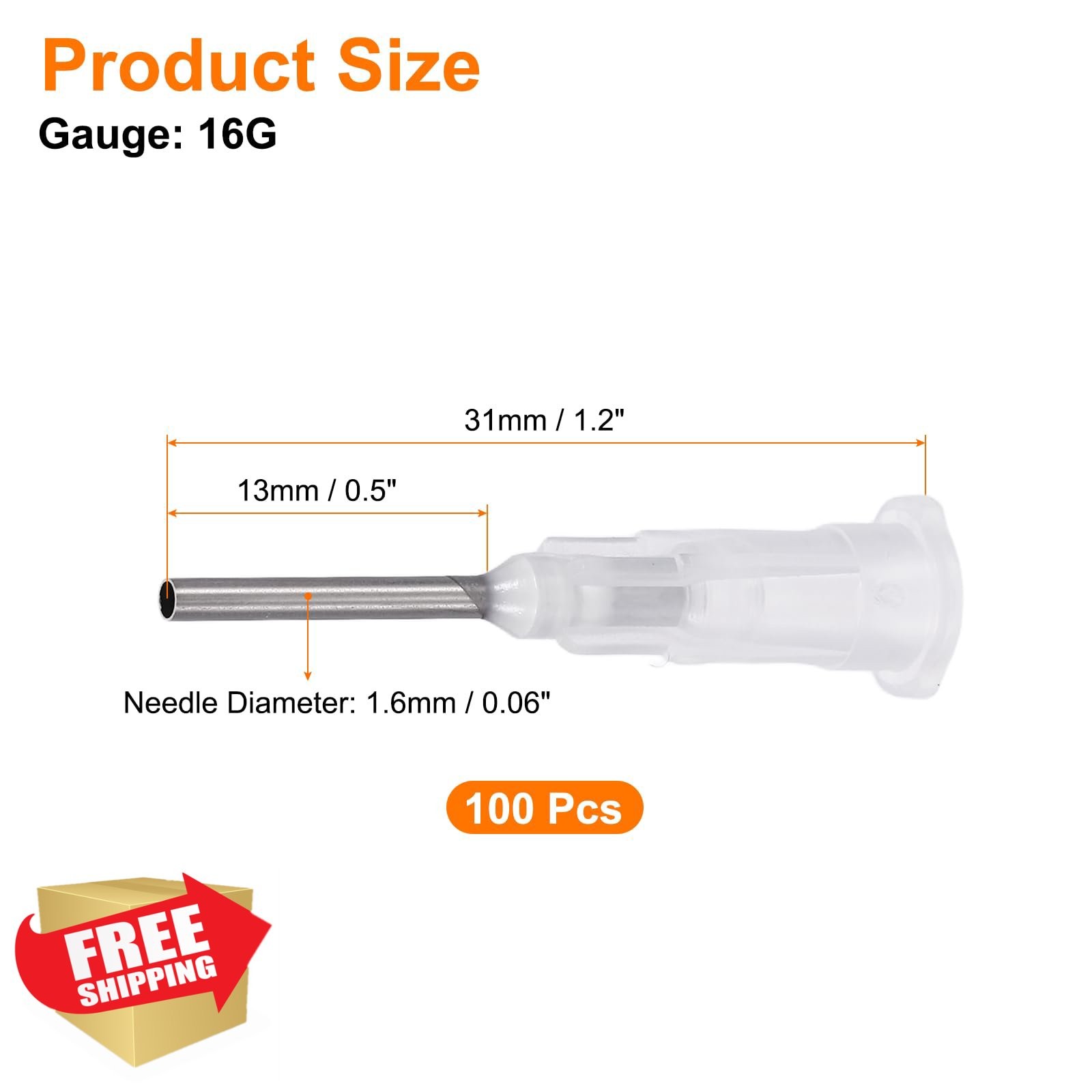 uxcell 16G 0.5in Blunt Tip Dispensing Needles 100 Pcs Stainless Steel Applicator