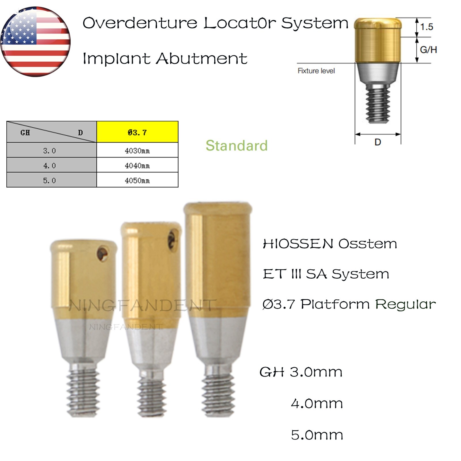 US Implant Locator Abutment & Retention Caps For Hiossen ET III Mini/Standard