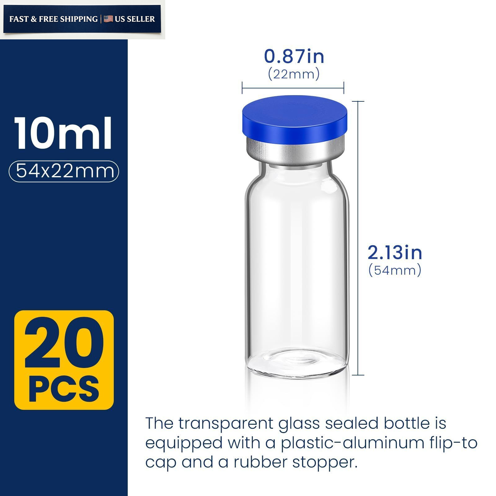 10ml Sterile Vials with Self Healing Injection Port and Sealing Cap, 10ML-20P