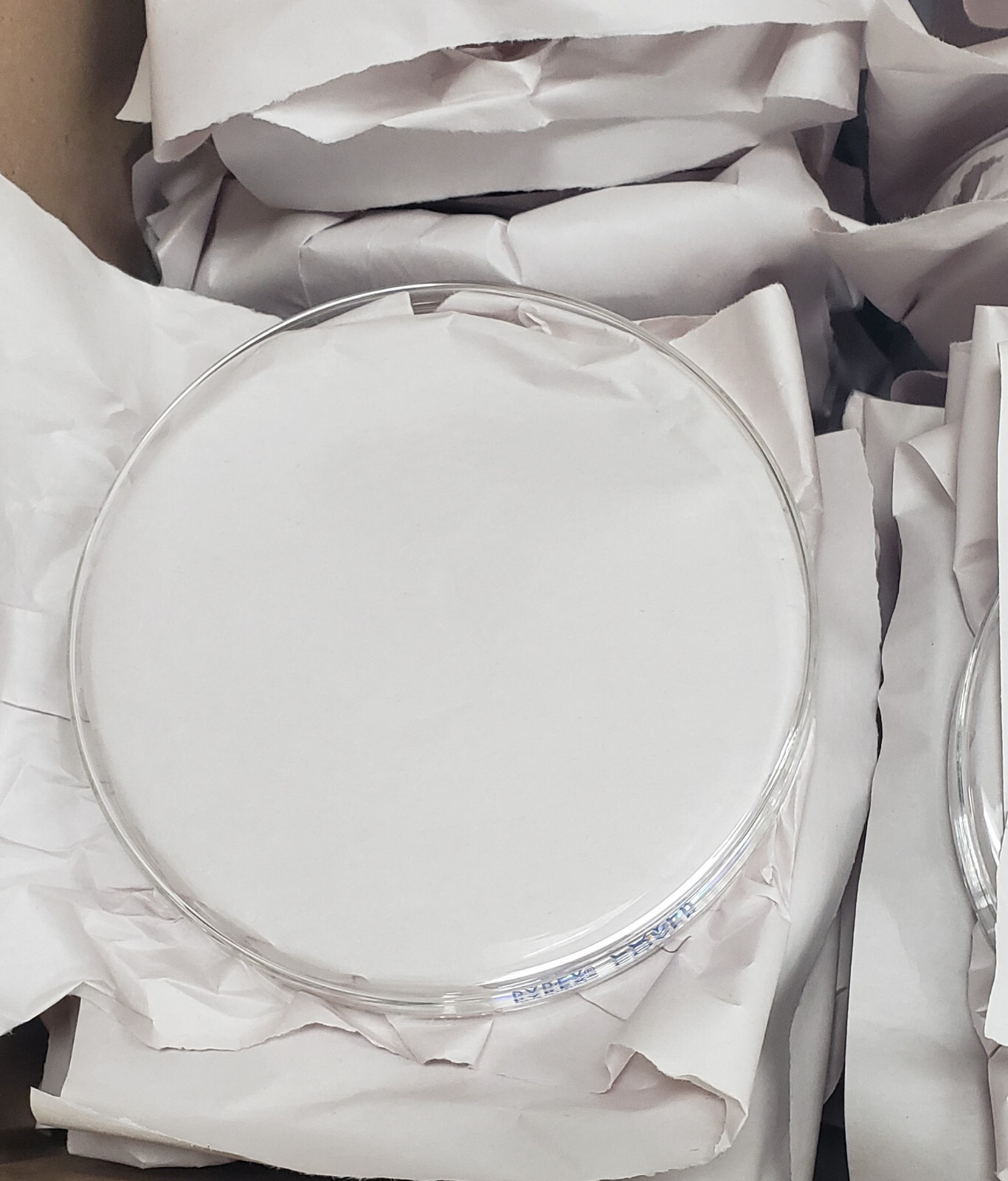 (Lot of 71) Pyrex Petri Dish Sets: Cover & Bottom. Approx 140mm Bottom Diameter