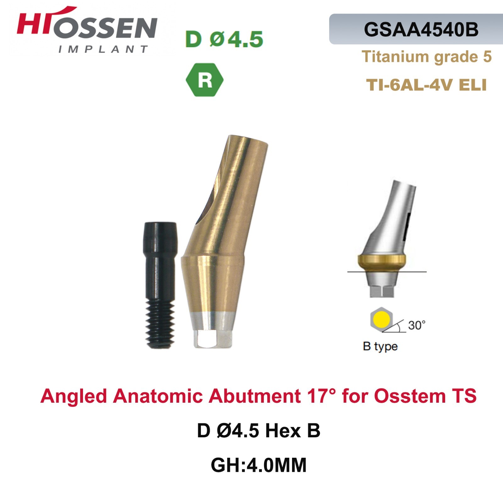 US 17° Angulated Abutment Mini/Regular Hex A/B Transfer Fit Osstem TS/Hiossen ET